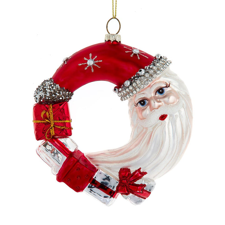 5.125" Glass Santa Wreath Ornament #D4530