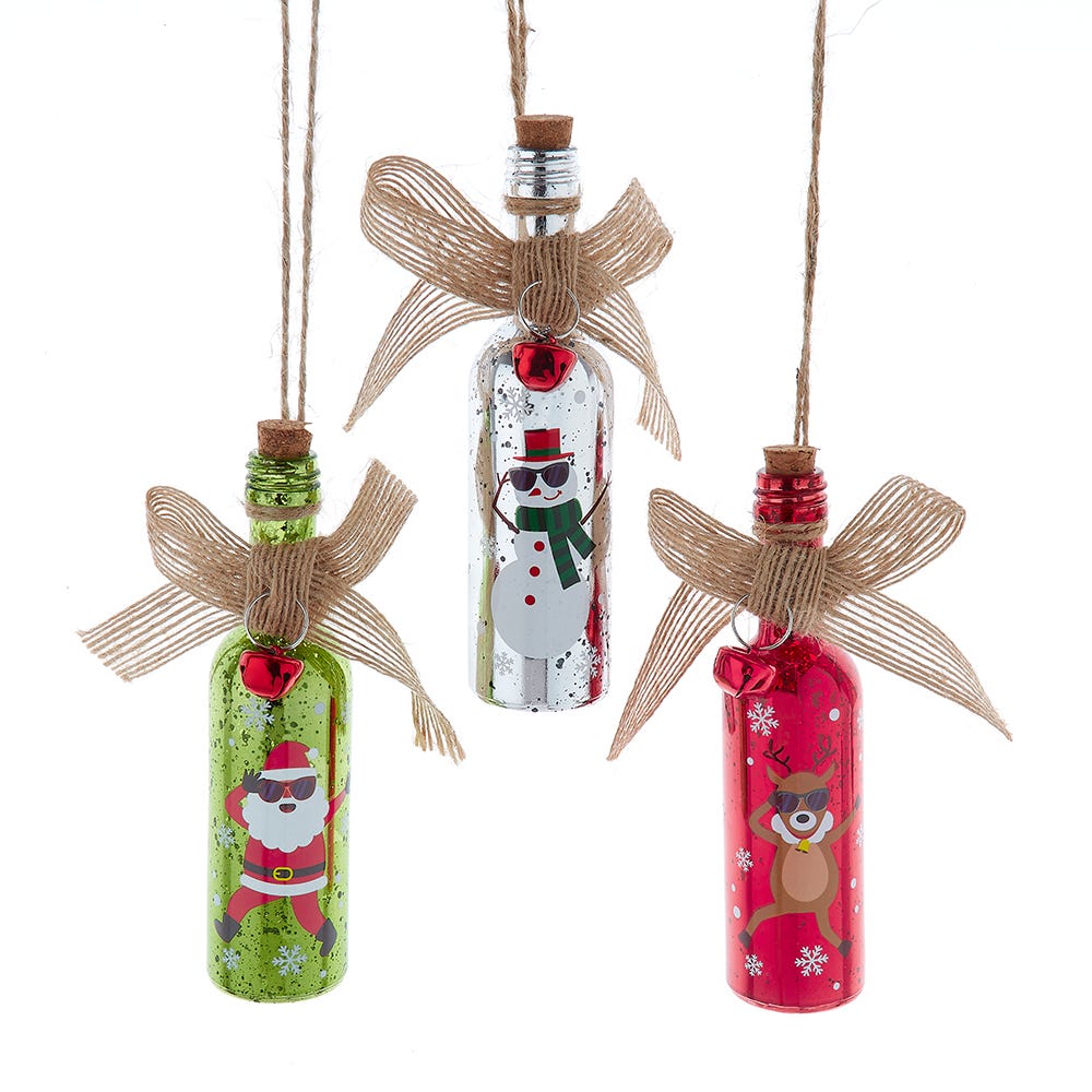 5" Glass Wine Bottle Ornament, 3 Assorted #D4559