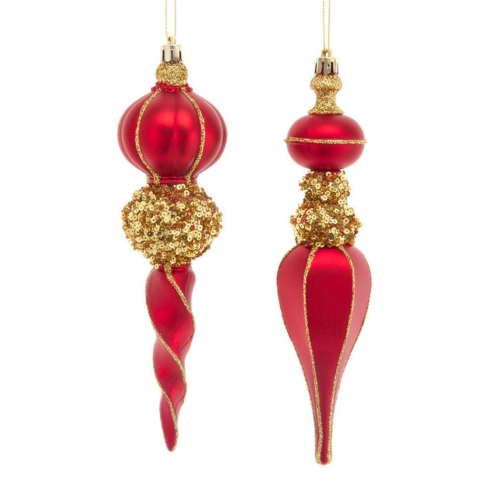 8.75" Red & Gold Finial Ornament, 2 Assorted #D4578RGO