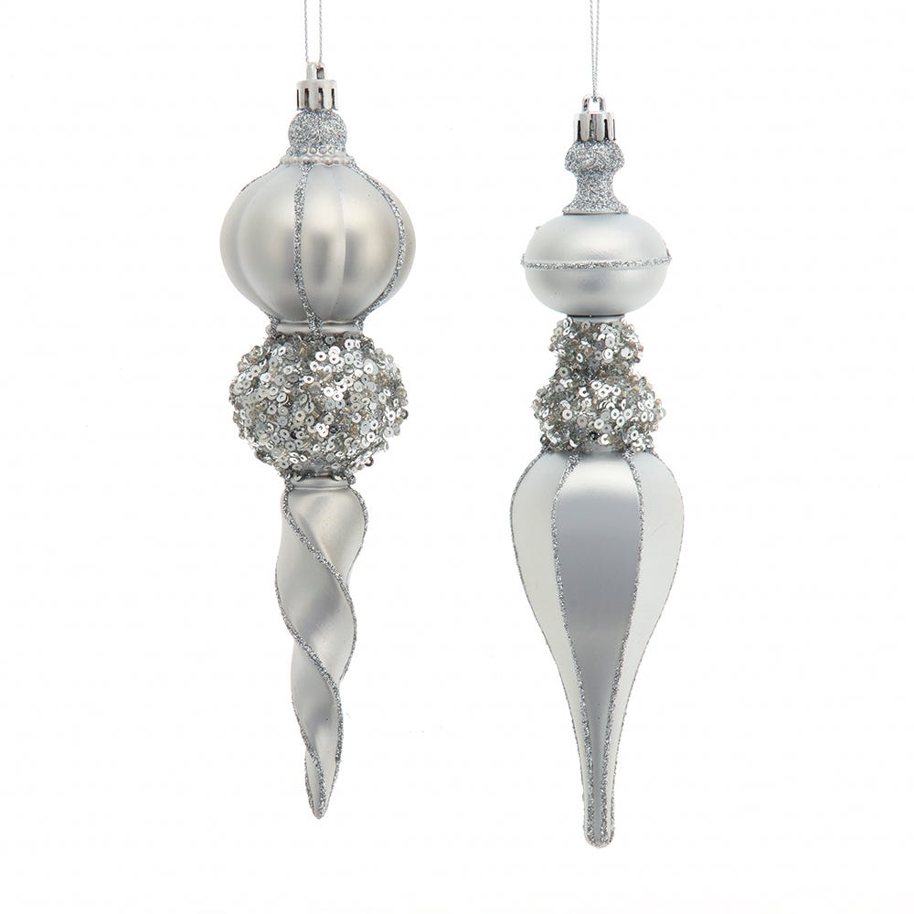 8.75" Silver Finial Ornament, 2 Assorted #D4578S