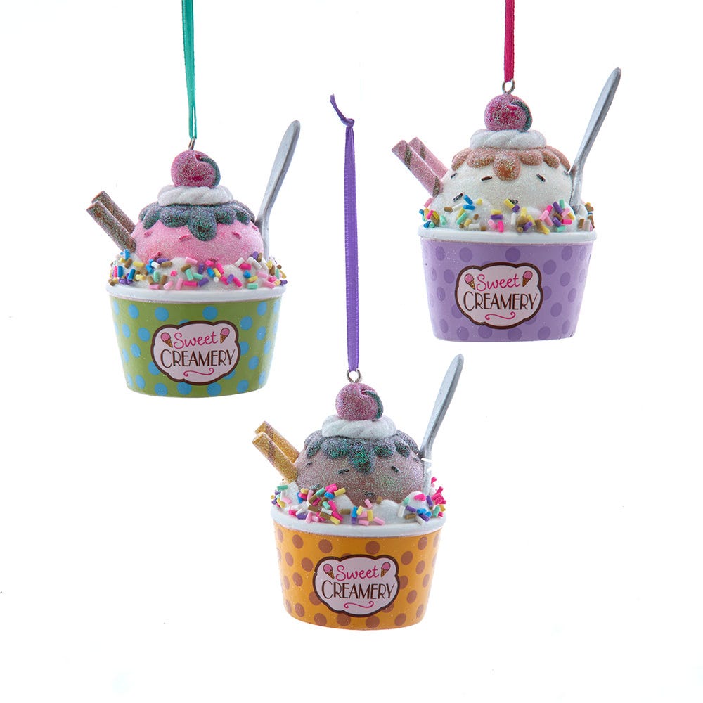 3.5" Pastel Ice Cream Cup Ornament, 3 Assorted D4623