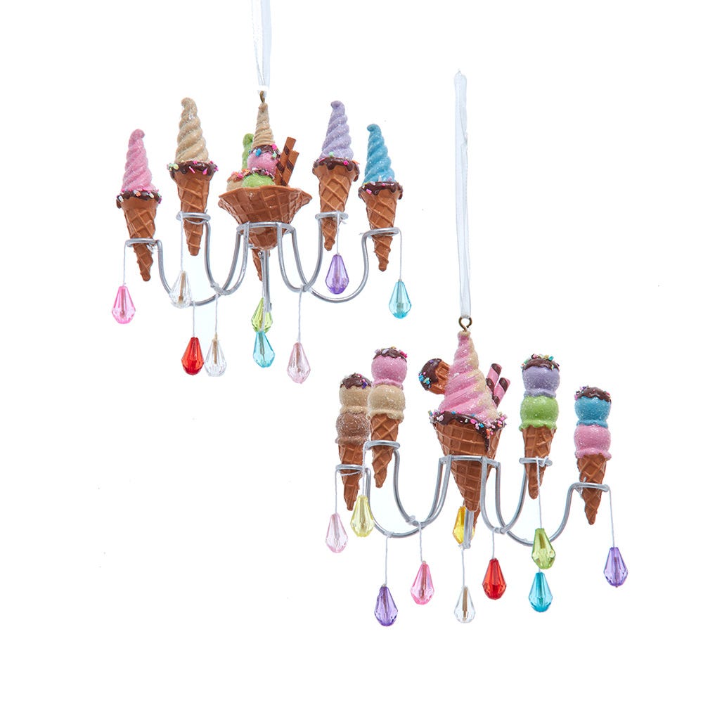 3.8" Chandelier with Pastel Ice Cream Ornament, 2 Assorted D4626
