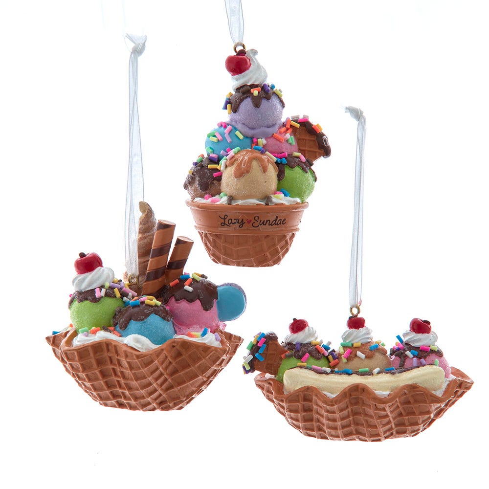 3-3.3" Pastel Waffle Sundae Ornament, 3 Assorted D4628