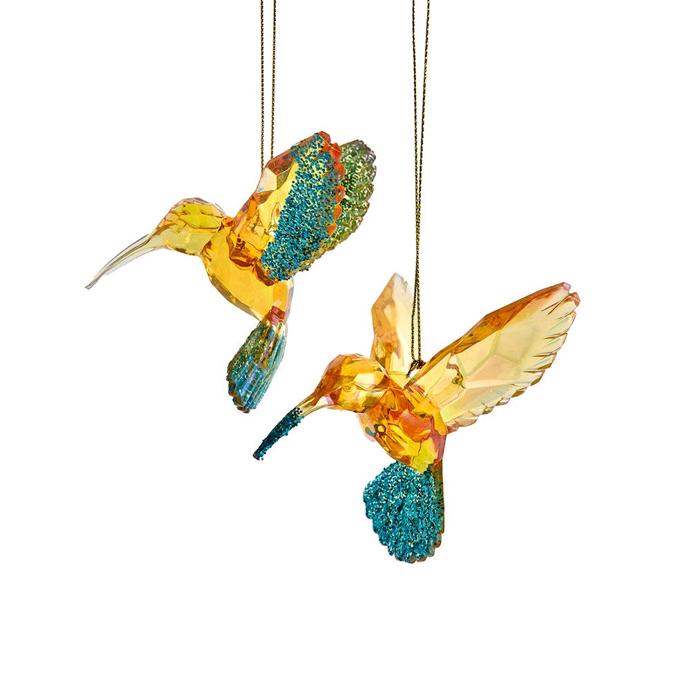 3.75" Aqua & Gold Bird Ornament, 2 Assorted D4637