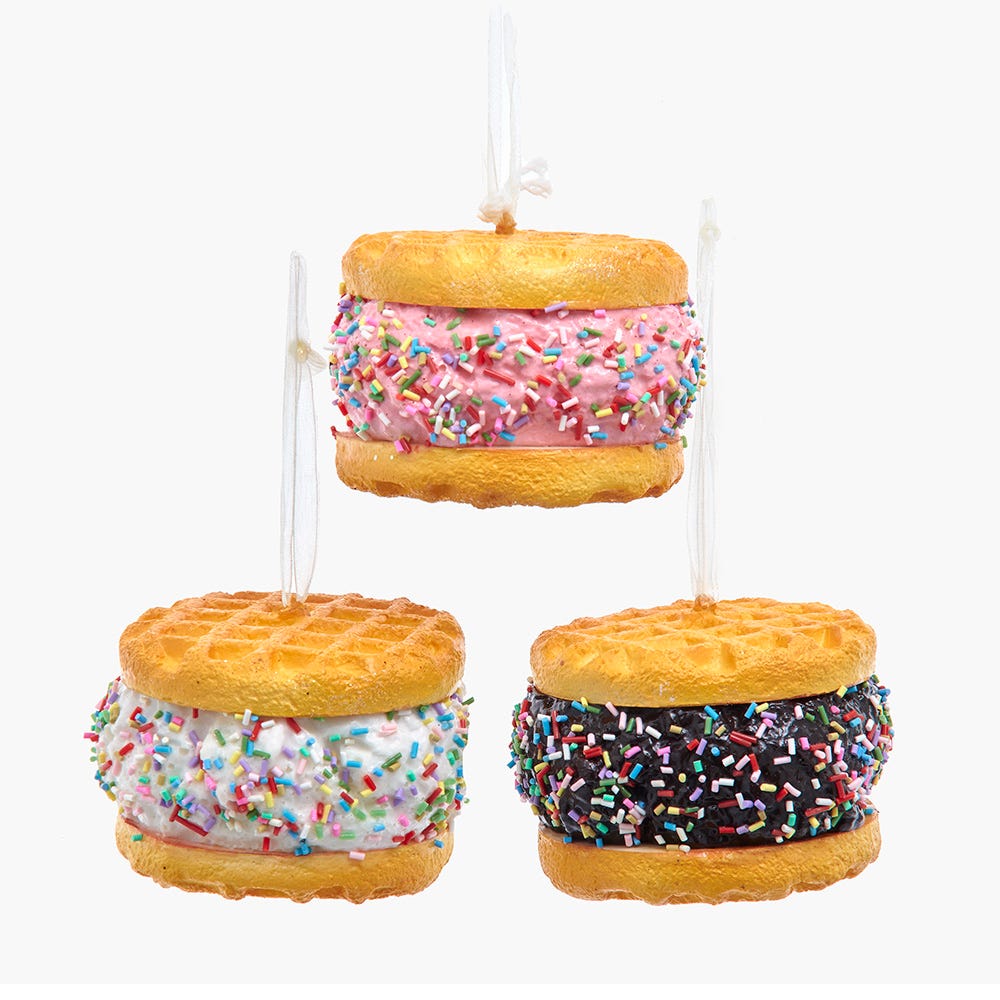 3" Waffle Ice Cream Sandwich Ornament, 3 Assorted D4638