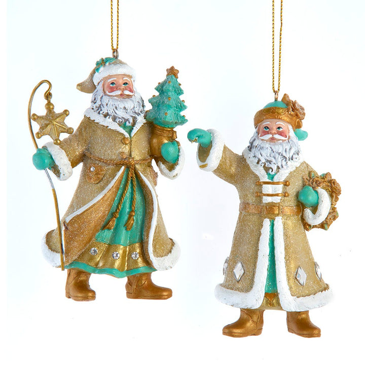 4" Aqua & Gold Santa Ornament, 2 Assorted D4643