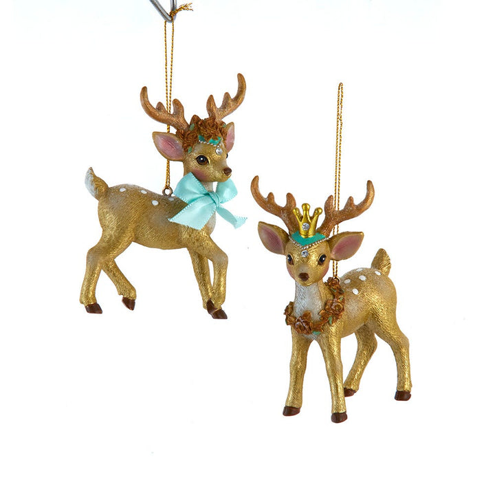 4.1" Aqua & Gold Reindeer Ornament, 2 Assorted D4644