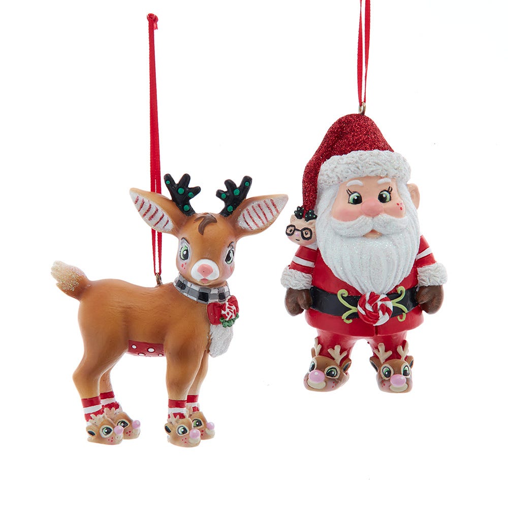 4" Deer/Santa Ornament, 2 Assorted D4648