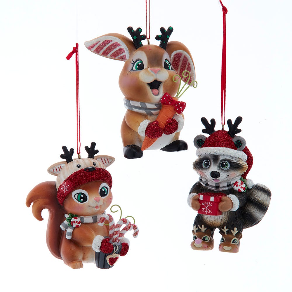 4" Squirrel/Raccoon/Rabbit Ornament, 3 Assorted D4650