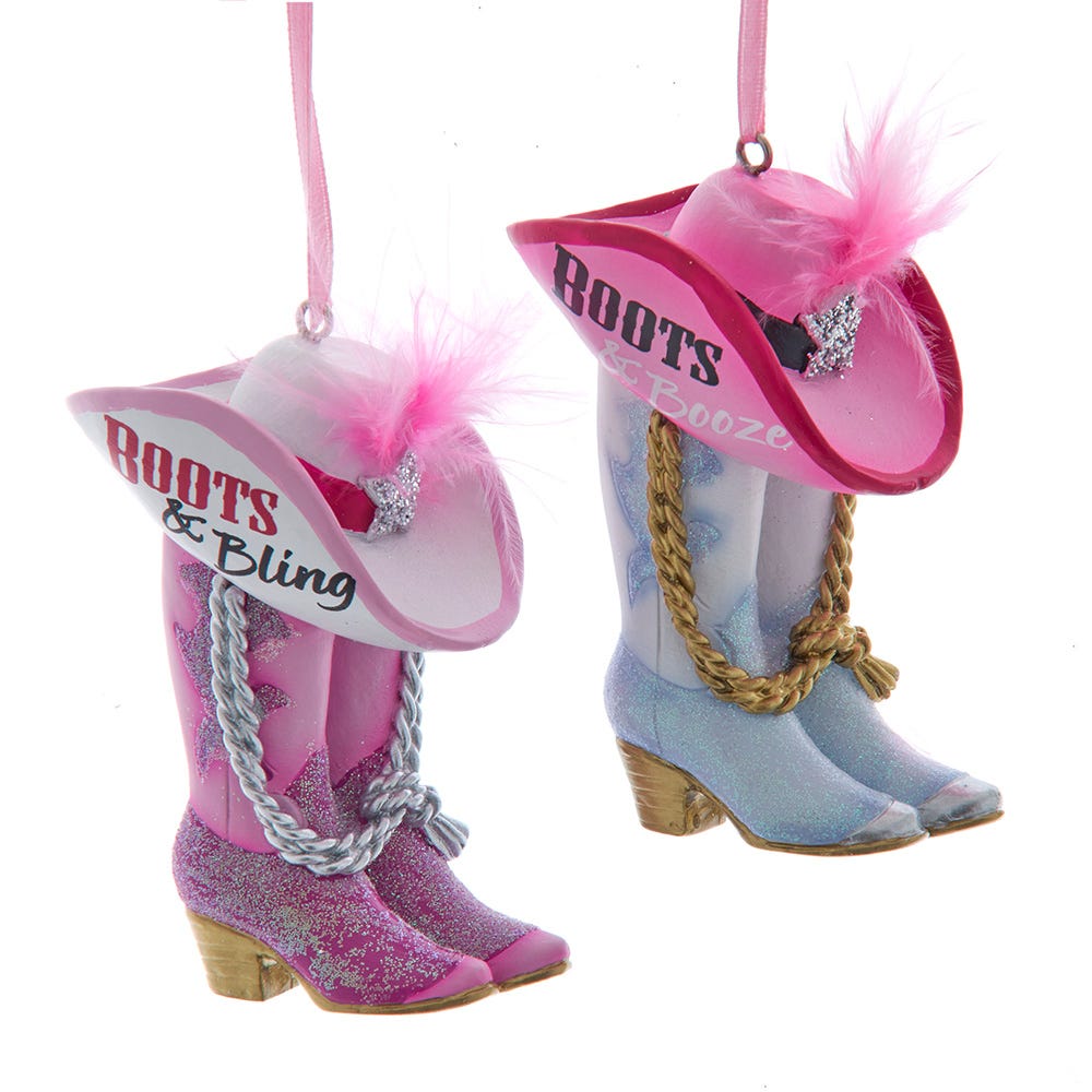 3.2" Boots with Hat Ornament, 2 Assorted D4652