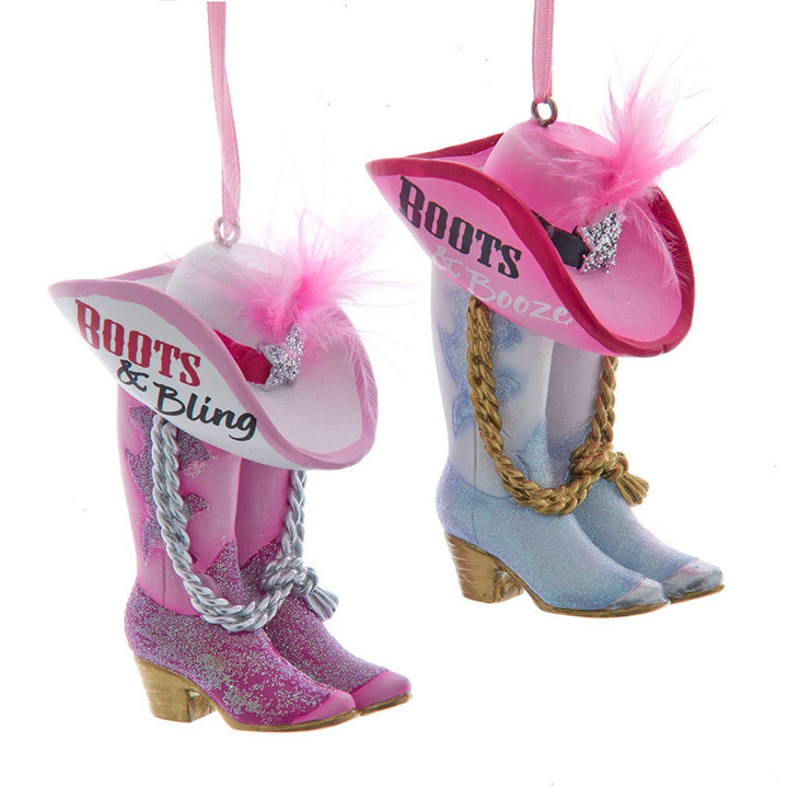 3.2" Boots with Hat Ornament, 2 Assorted D4652