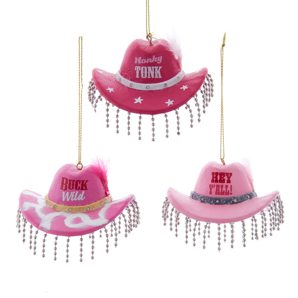 3" Pink Cowboy Hat & Fringe Ornament, 3 Assorted D4697