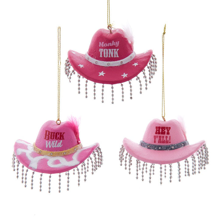 3" Pink Cowboy Hat & Fringe Ornament, 3 Assorted D4697