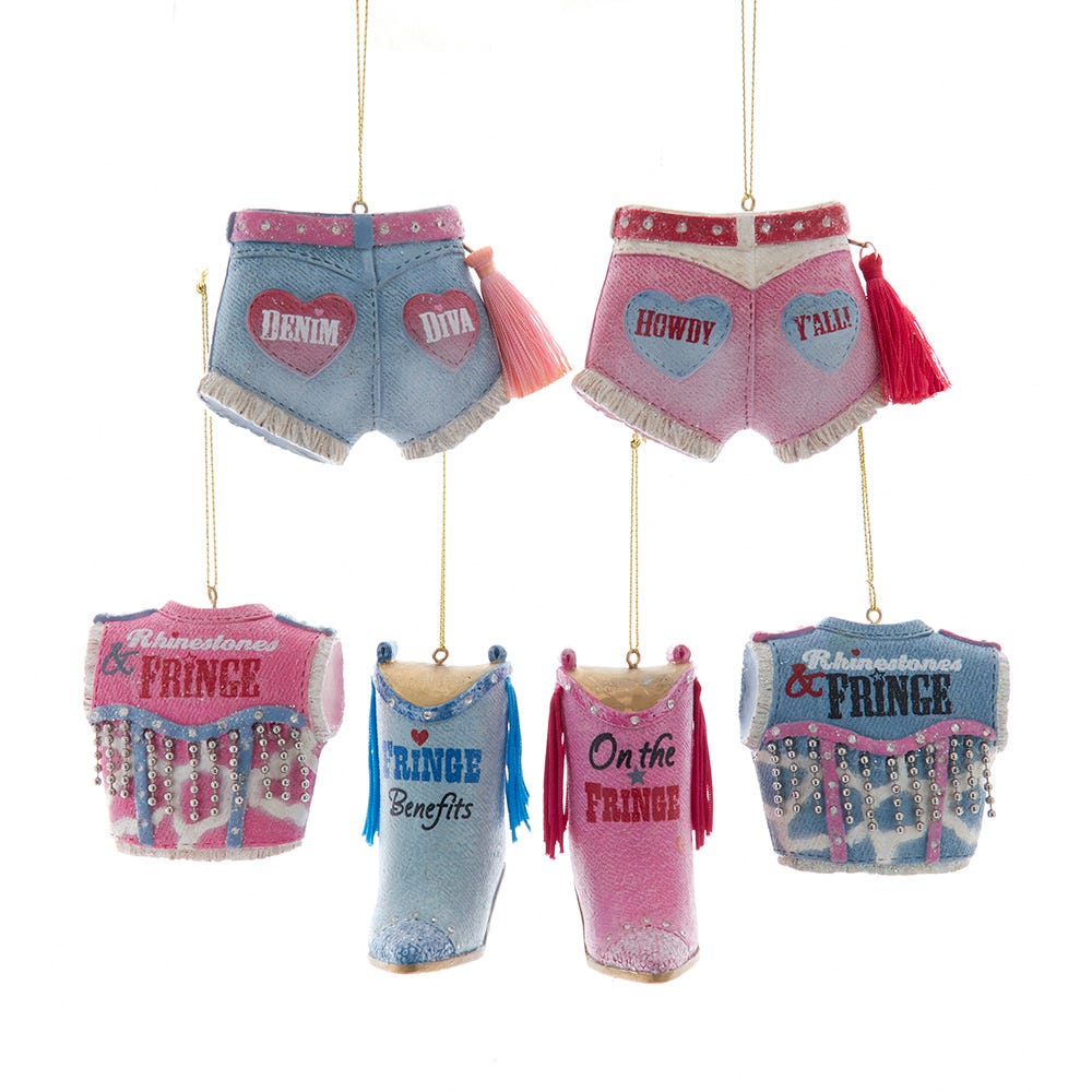 3" Cowboy Vest/Shorts/Boot Ornament, 6 Assorted D4698