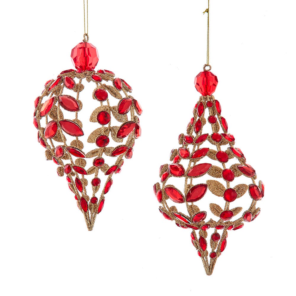 7" Wired Red Jewel Ornament, 2 Assorted D4707