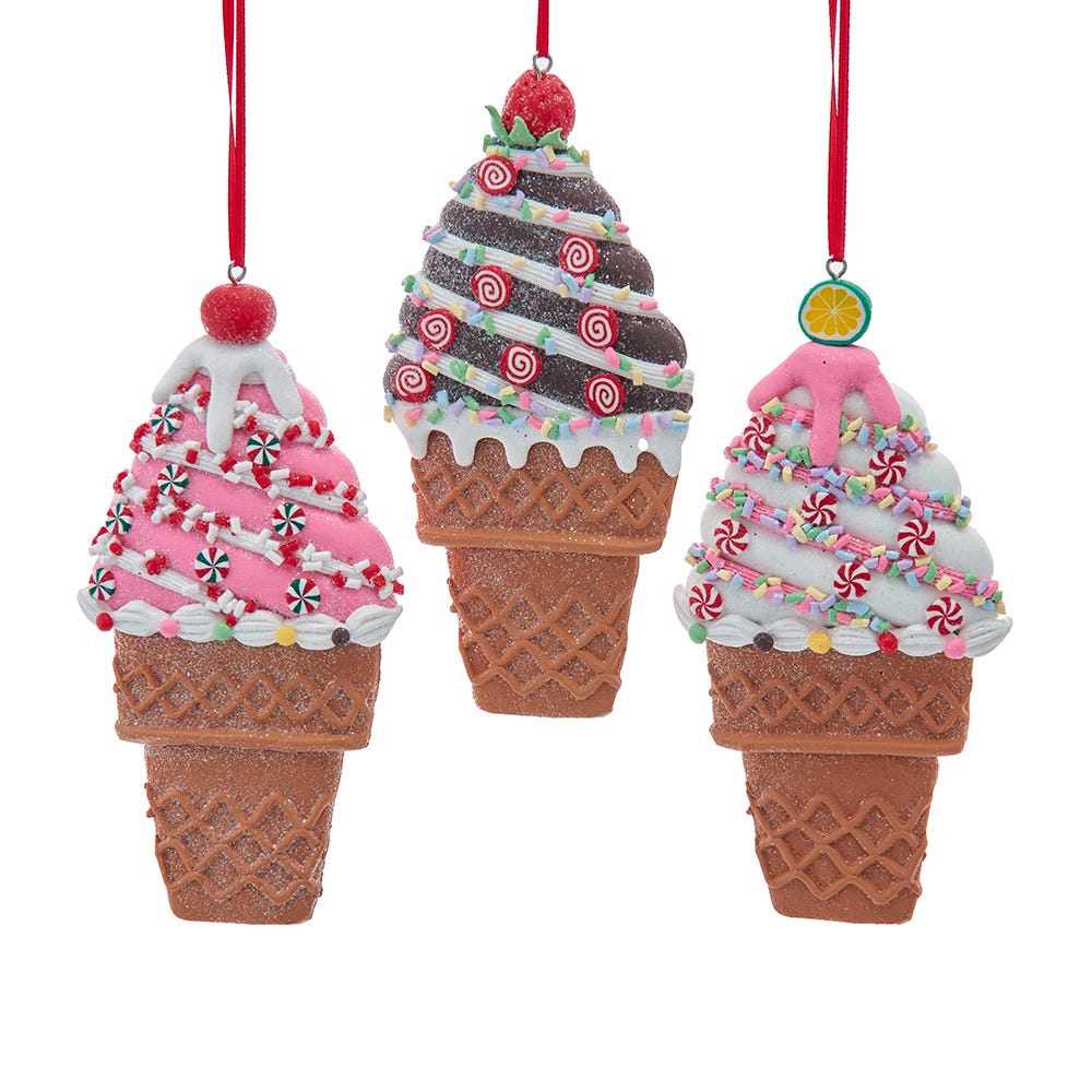 5.43" Claydough Ice Cream Ornament, 3 Assorted D4735
