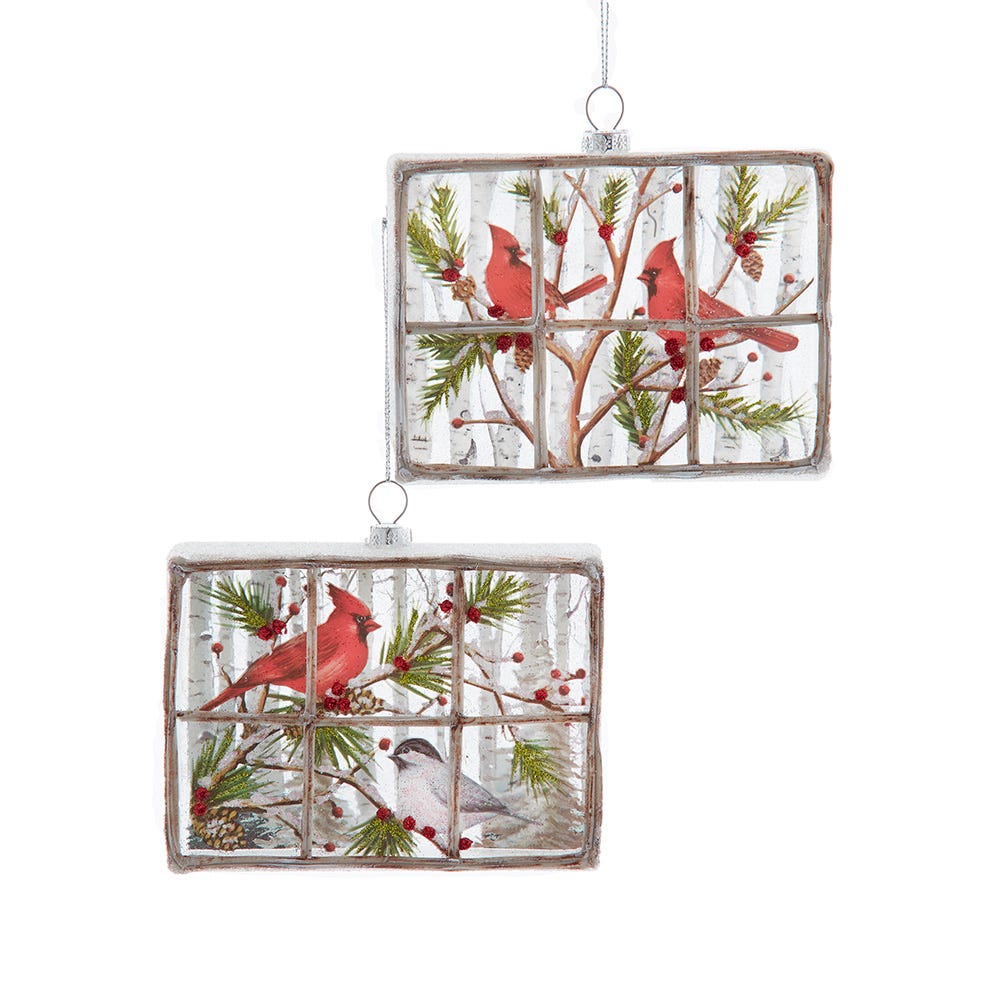 4.375" Glass Window Pane with Cardinal Ornament, 2 Assorted D4741