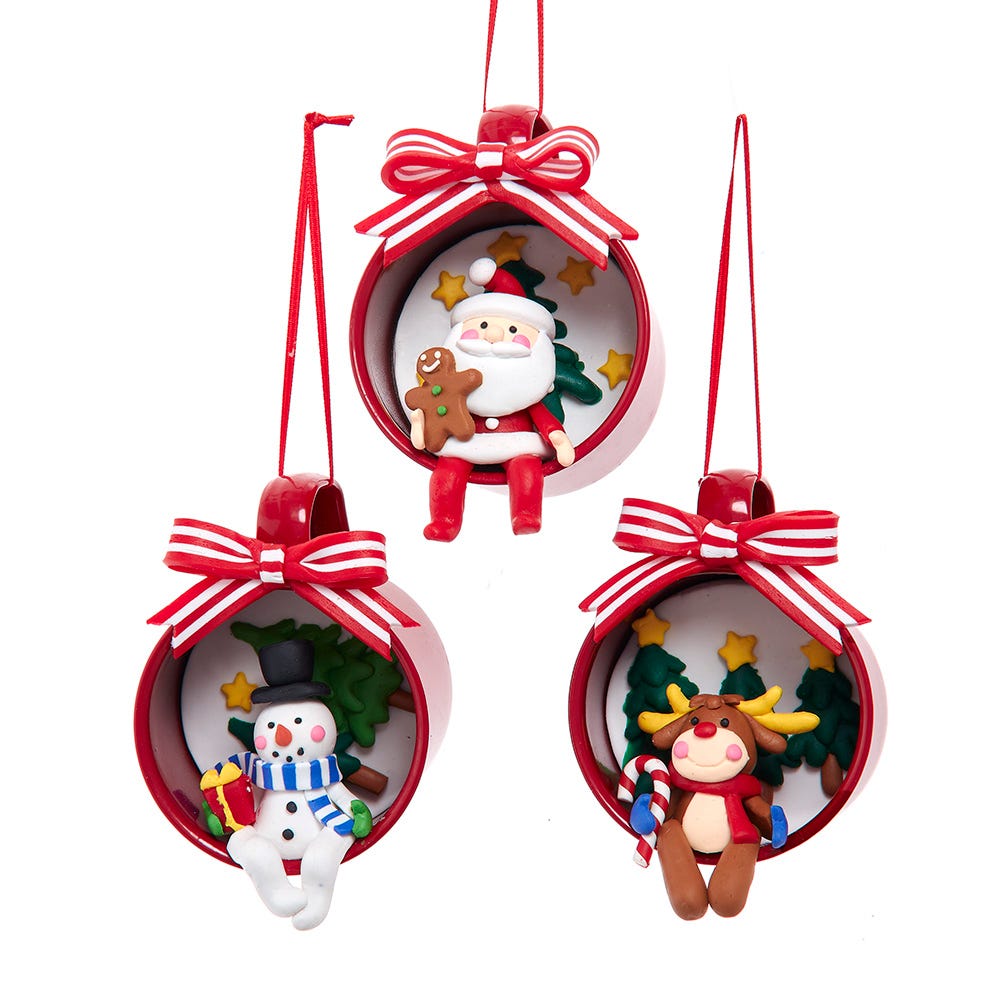 2.75" Santa/Snowman/Reindeer Ornament, 3 Assorted D4764