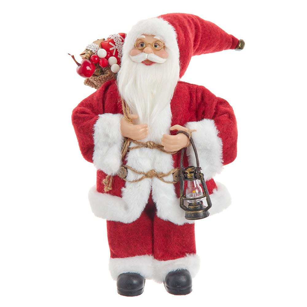 Kurt Adler 12-Inch Standing Christmas Santa with Sack and Lantern D4773