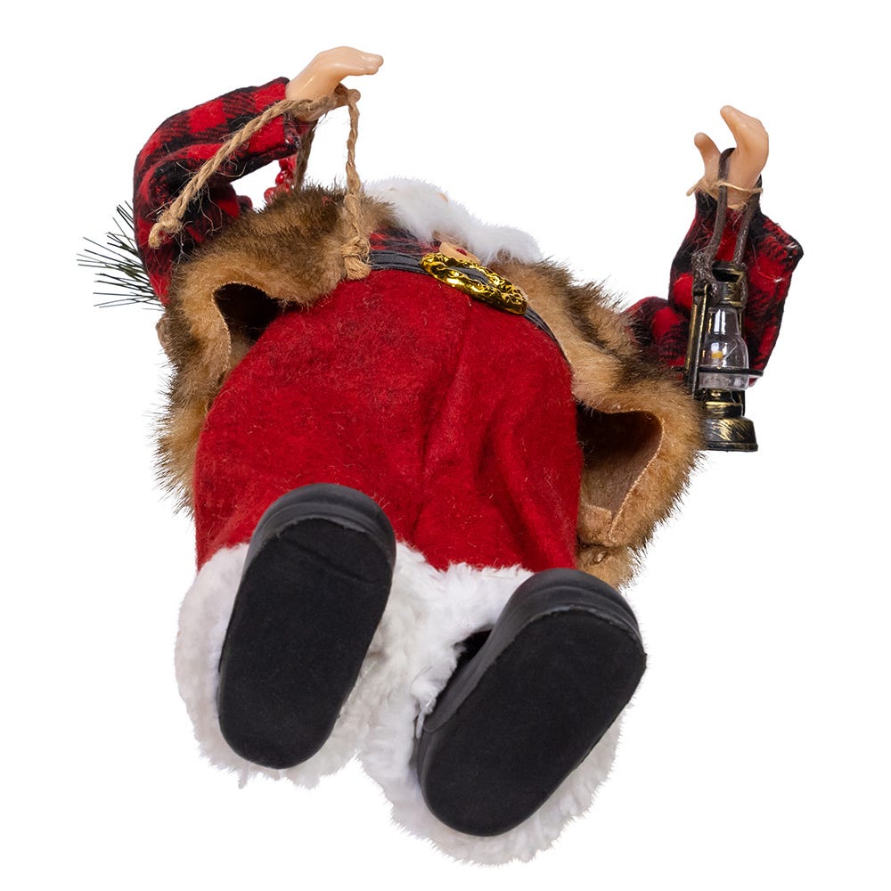 Kurt Adler 12-Inch Standing Christmas Santa with Plaid Shirt, Sack and Lantern