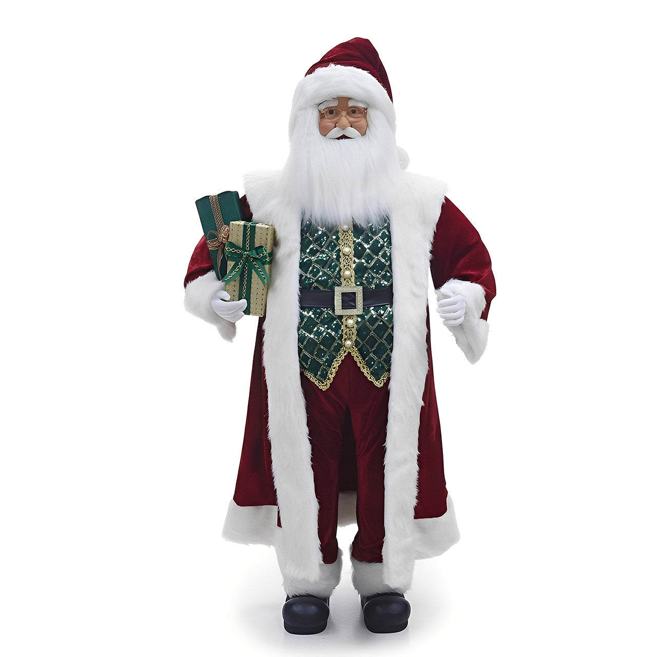 Kurt Adler 72" Santa With Green Shirt and Gift Box #D4999