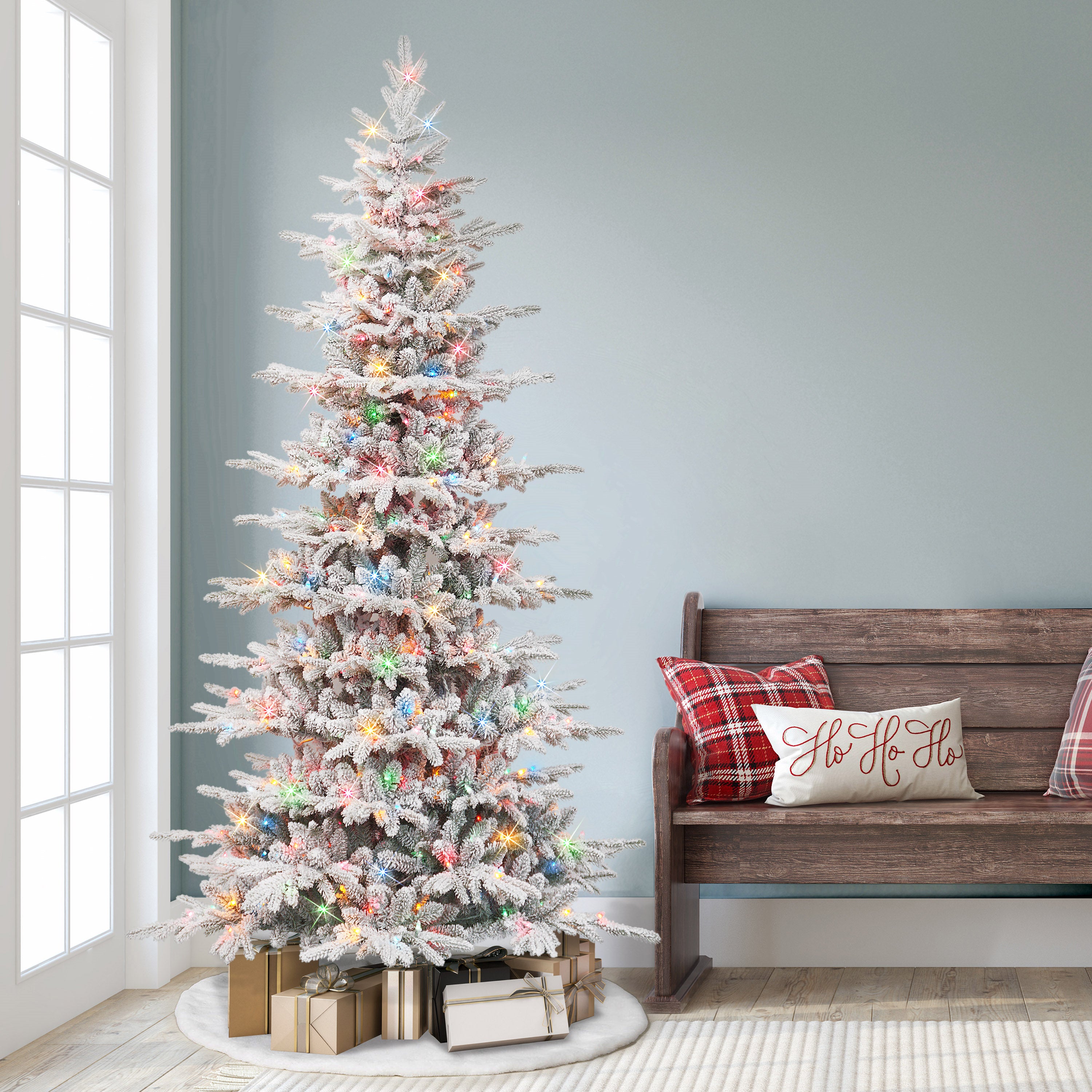 7.5ft Pre-Lit Slim Flocked Utah Fir Tree