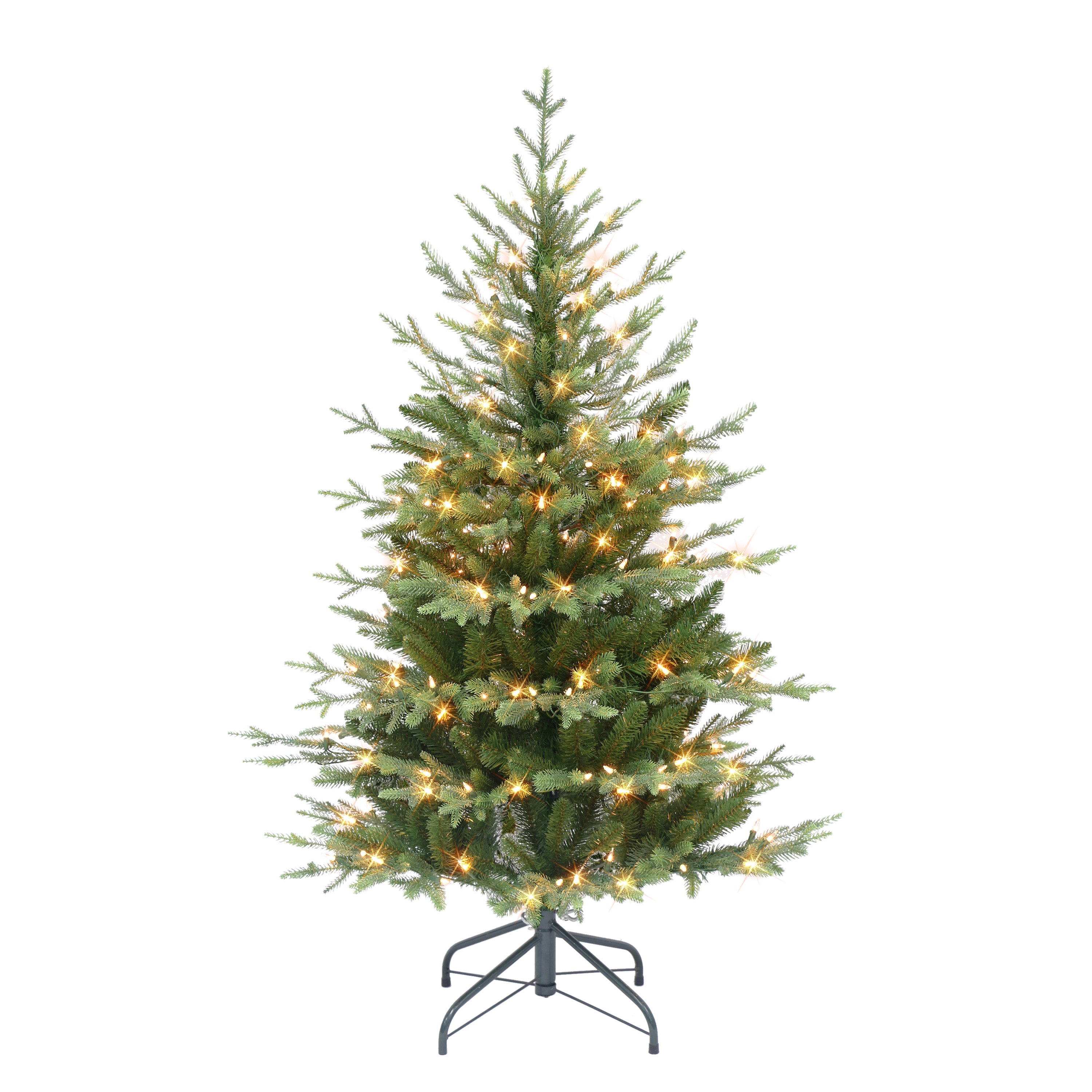 4.5 ft Pre-lit Slim Balsam Fir Artificial Christmas Tree with 200 UL Clear Incandescent Lights Metal Stand Green BFTSLA-45C2