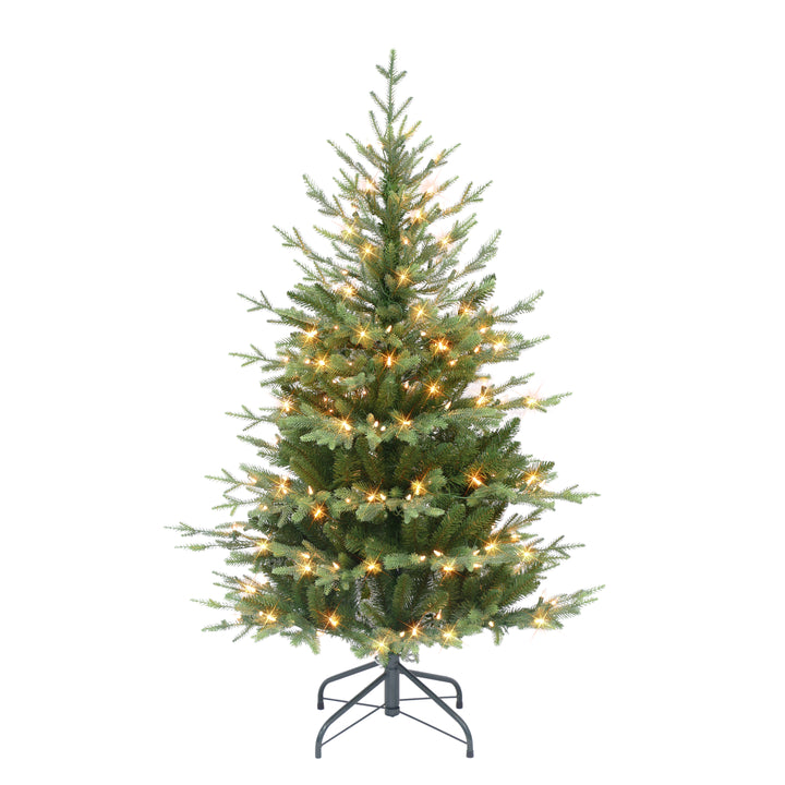 4.5 ft Pre-lit Slim Balsam Fir Artificial Christmas Tree with 200 UL Clear Incandescent Lights Metal Stand Green BFTSLA-45C2