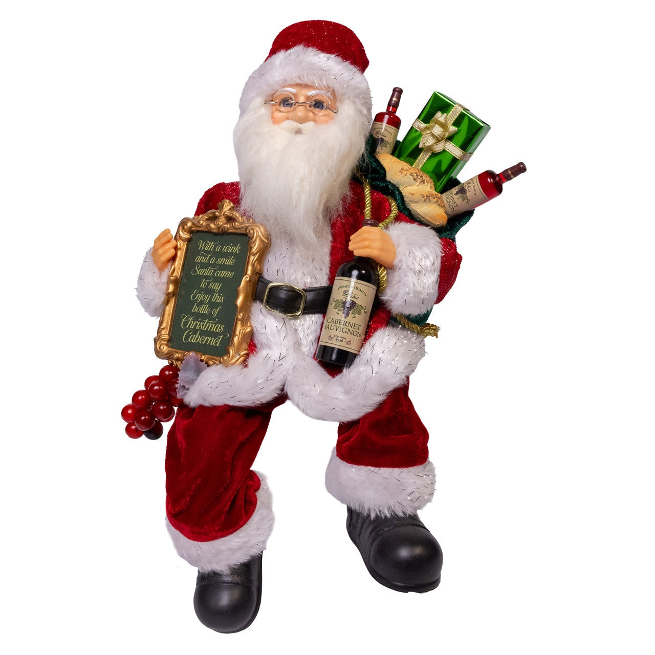 Kurt Adler 15" Fabriché Sitting Santa Holding Wine #D5000