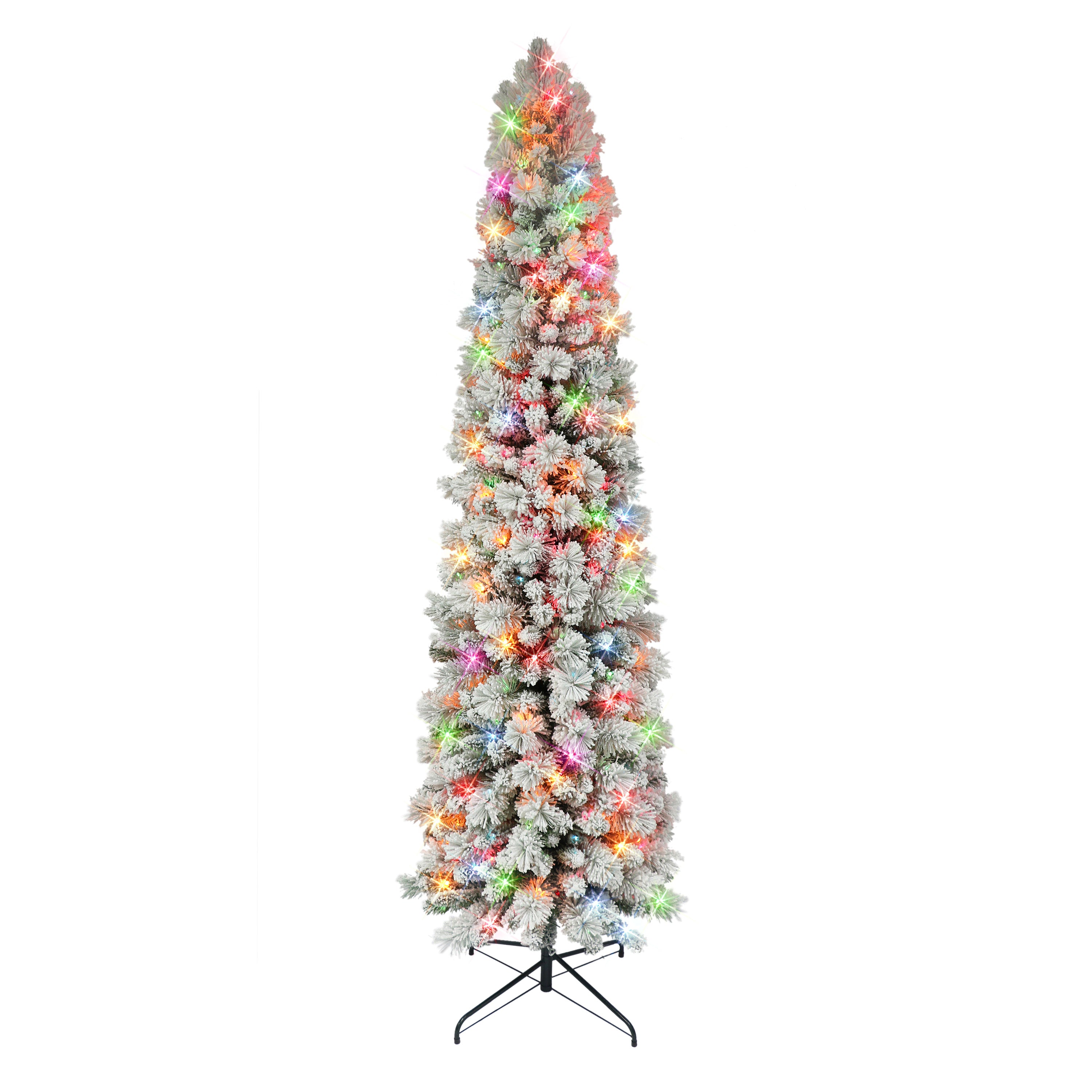 7.5 ft Pre-Lit Flocked Portland Pine Artificial Pencil Tree TFP8305A-75M350