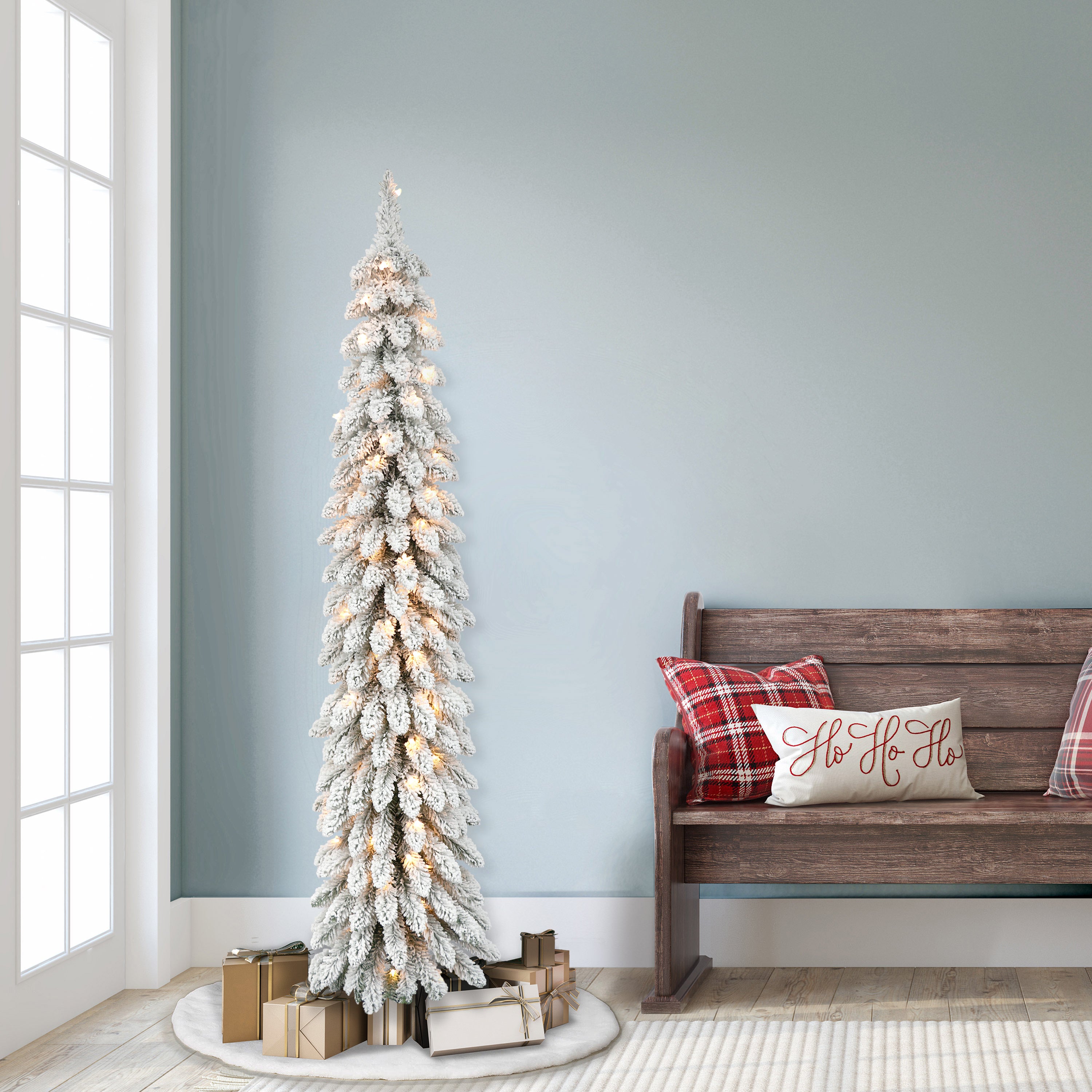 6ft Pre-Lit Flocked Alpine Pencil Christmas Tree