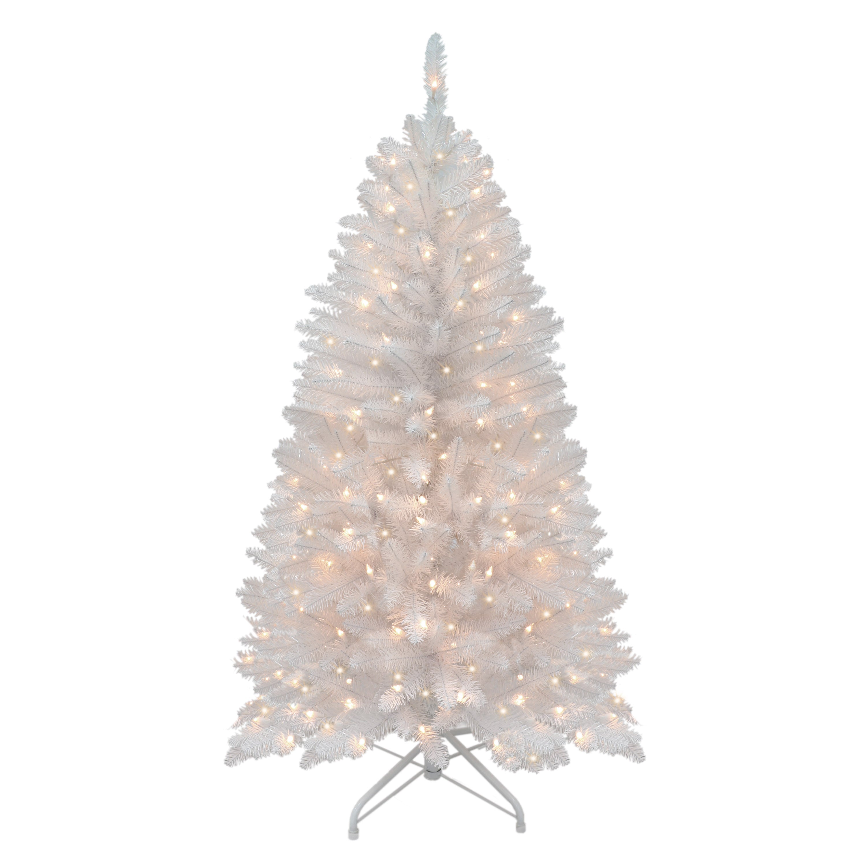 4.5 ft Pre-Lit White Fraser Fir Pencil Artificial Christmas Tree with 150 UL Clear Lights Metal Stand FFPTWA-45C15