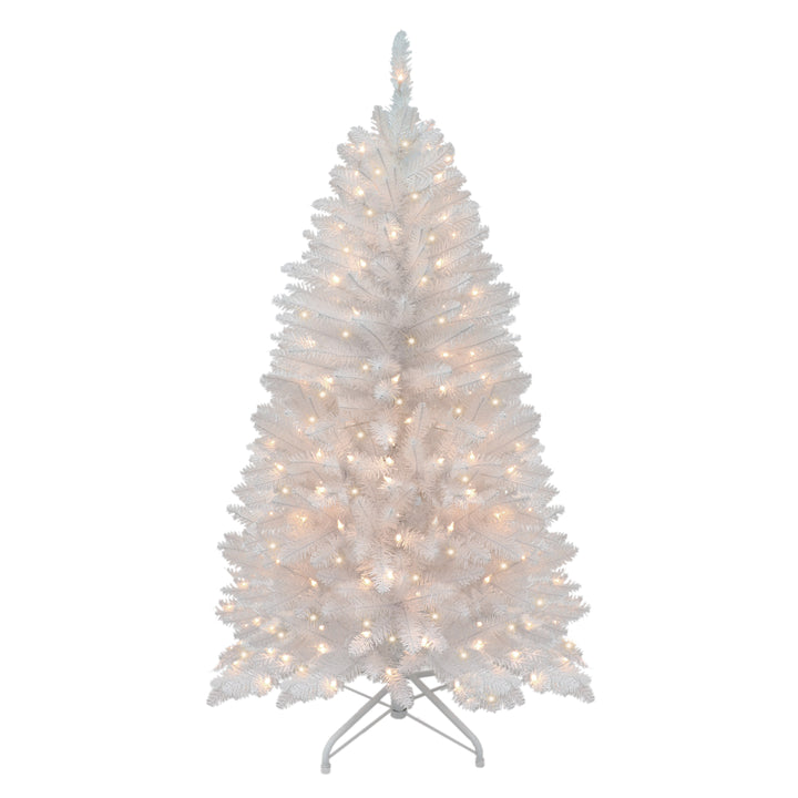 4.5 ft Pre-Lit White Fraser Fir Pencil Artificial Christmas Tree with 150 UL Clear Lights Metal Stand FFPTWA-45C15
