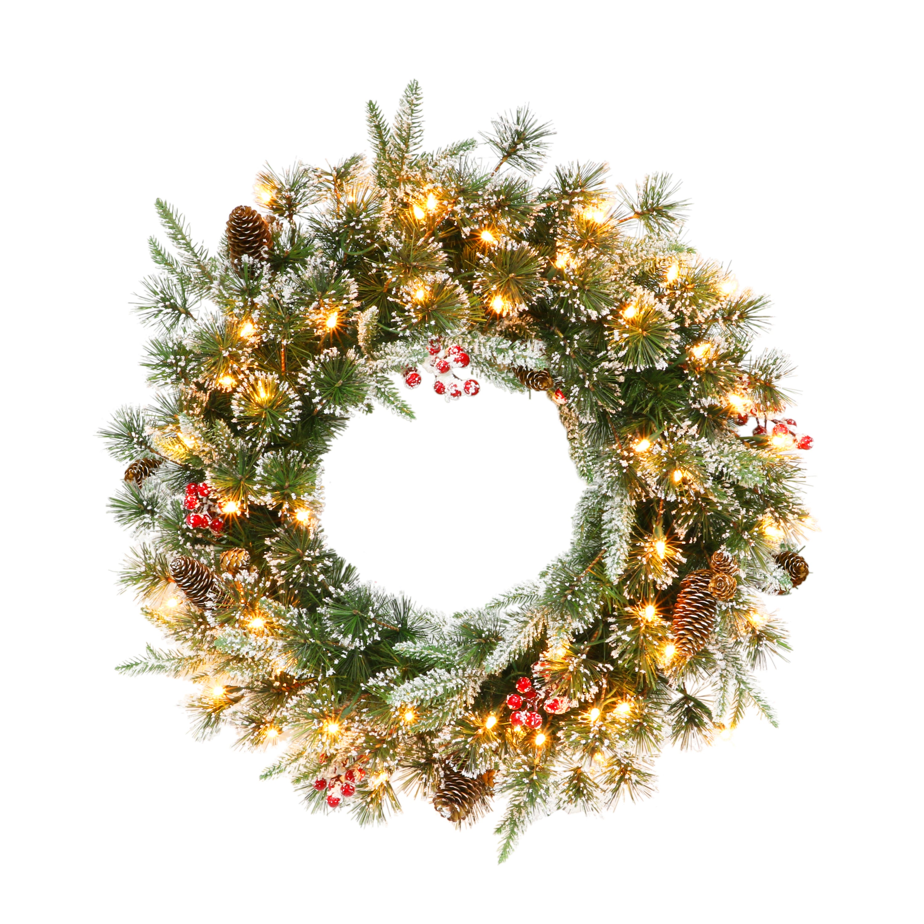Pre-Lit 24" Decorated Christmas Wreath with 50 Lights, Green 1754A-W24C05