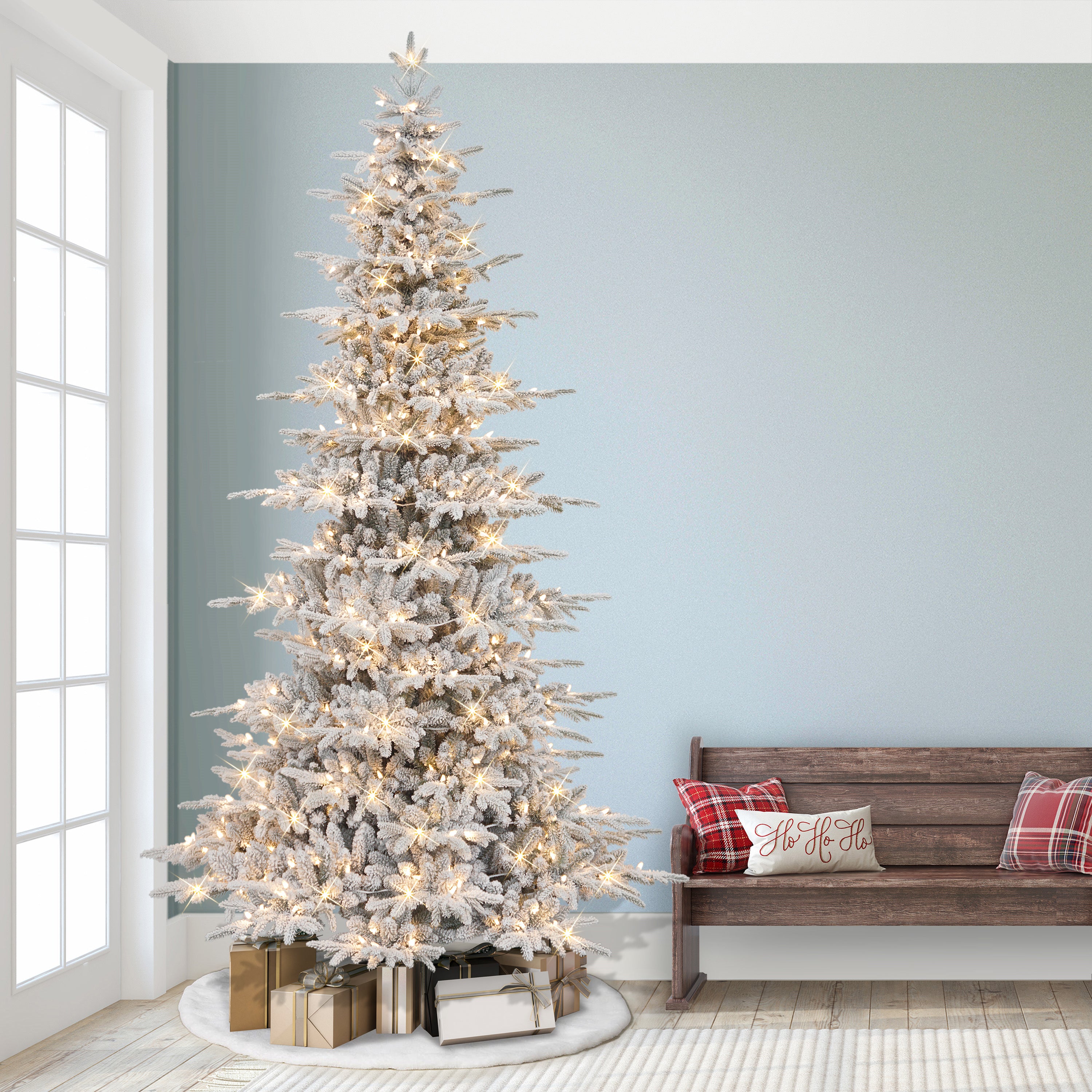 9ft Pre-Lit Slim Flocked Utah Fir Tree