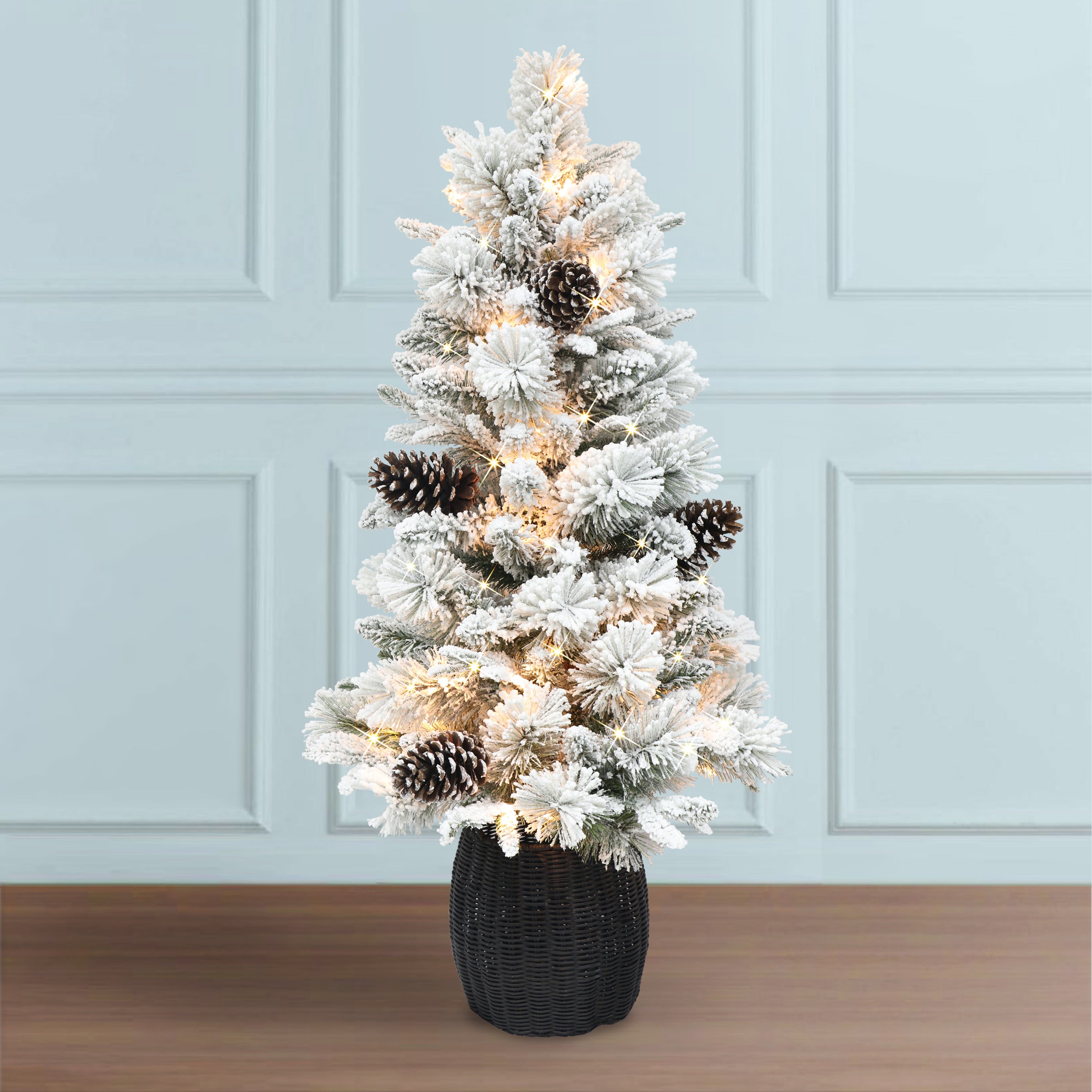 4.5ft Pre-lit Flocked Potted Tree