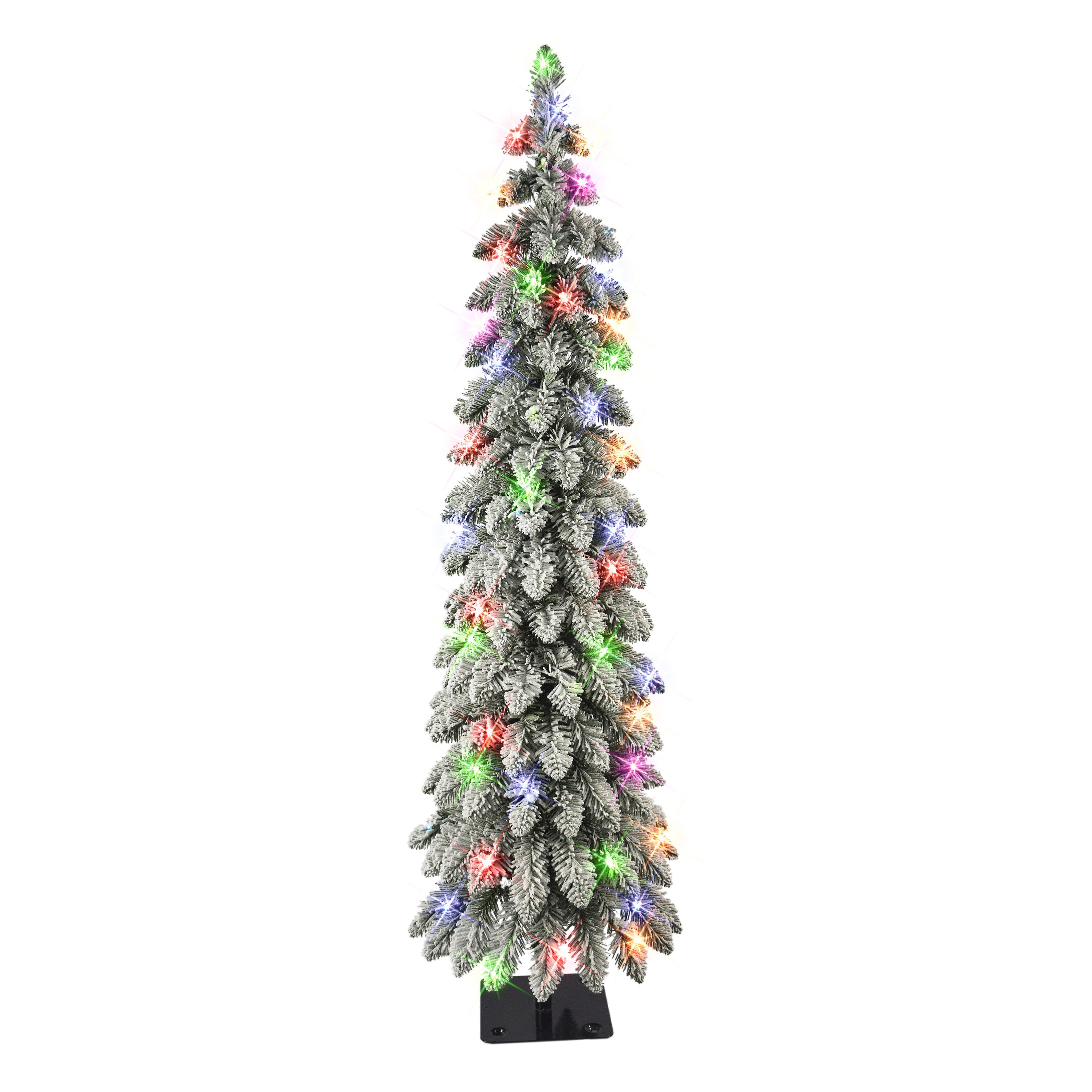 4 ft Pre-lit Flocked Alpine Pencil Tree 139 Tips 50 UL Multi-color Lights Metal stand 01063A-TFP40M05