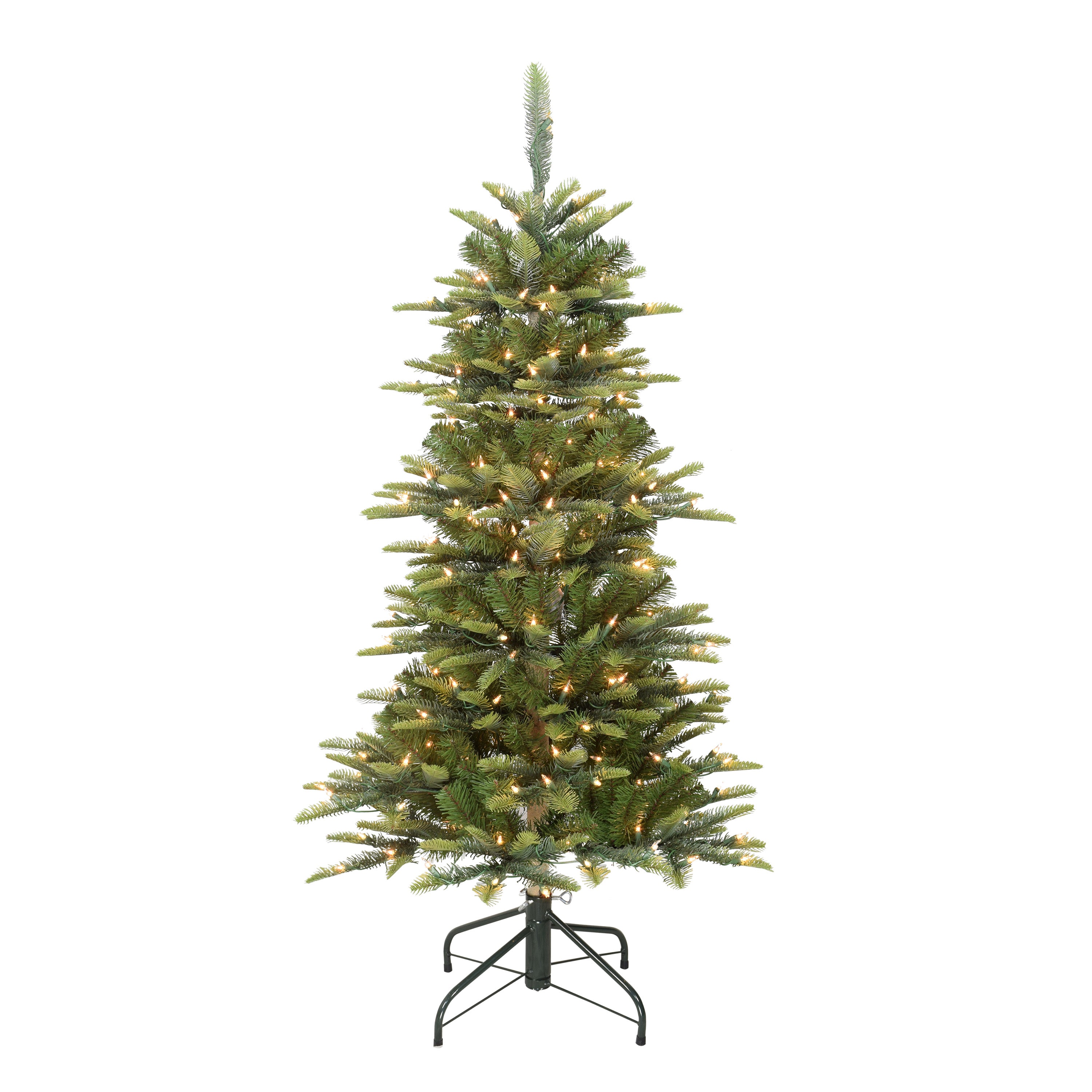 4.5 ft Pre-Lit Slim Aspen Fir Artificial Christmas Tree with 200 UL Clear Lights Metal stand Green APGSLA-45C2