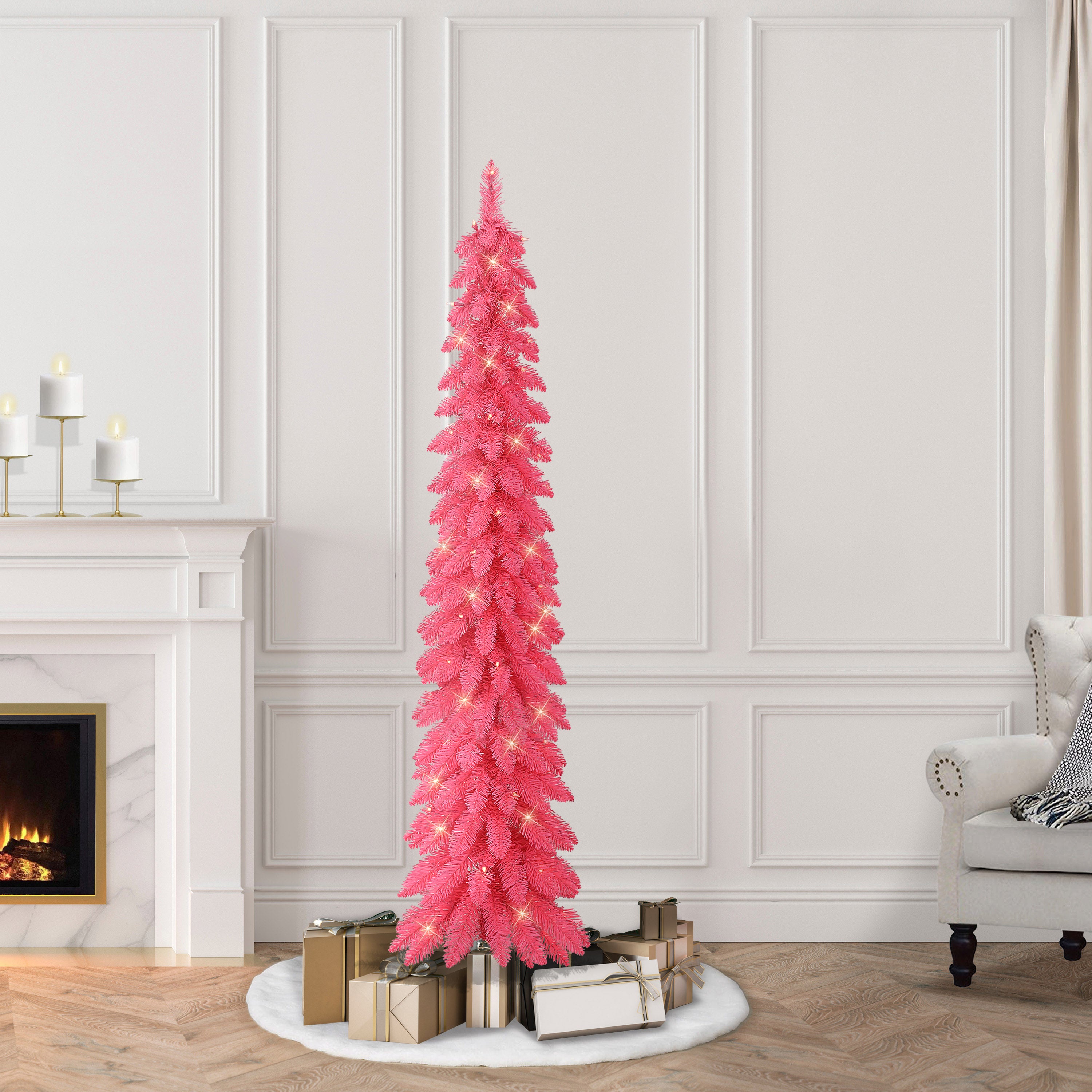 6ft Pre-Lit Pink Alpine Pencil Tree