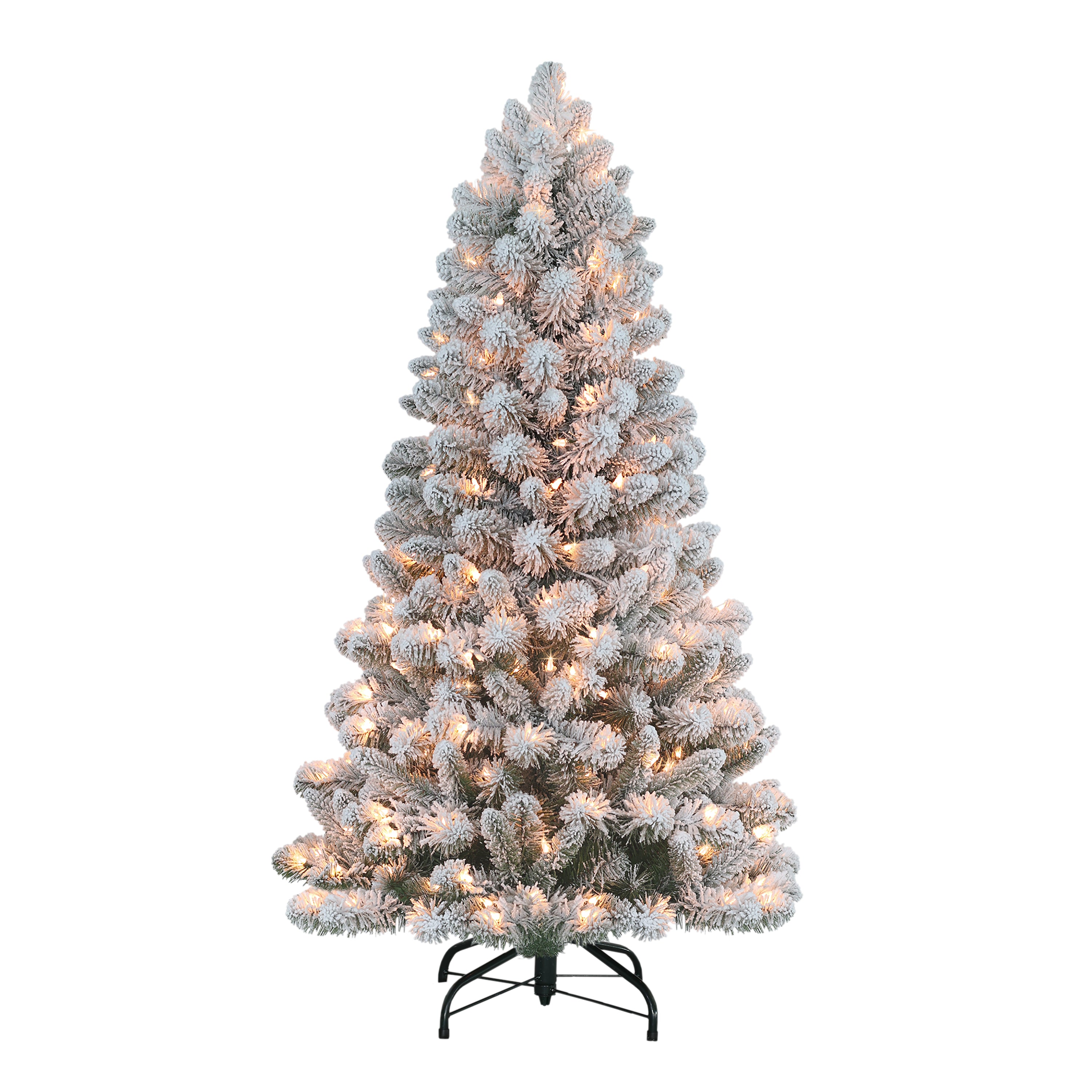 4.5 ft Pre-lit Flocked Virginia Pine Artificial Christmas Tree with 200 UL Clear Lights Metal Stand Green 0998A-TF45C2