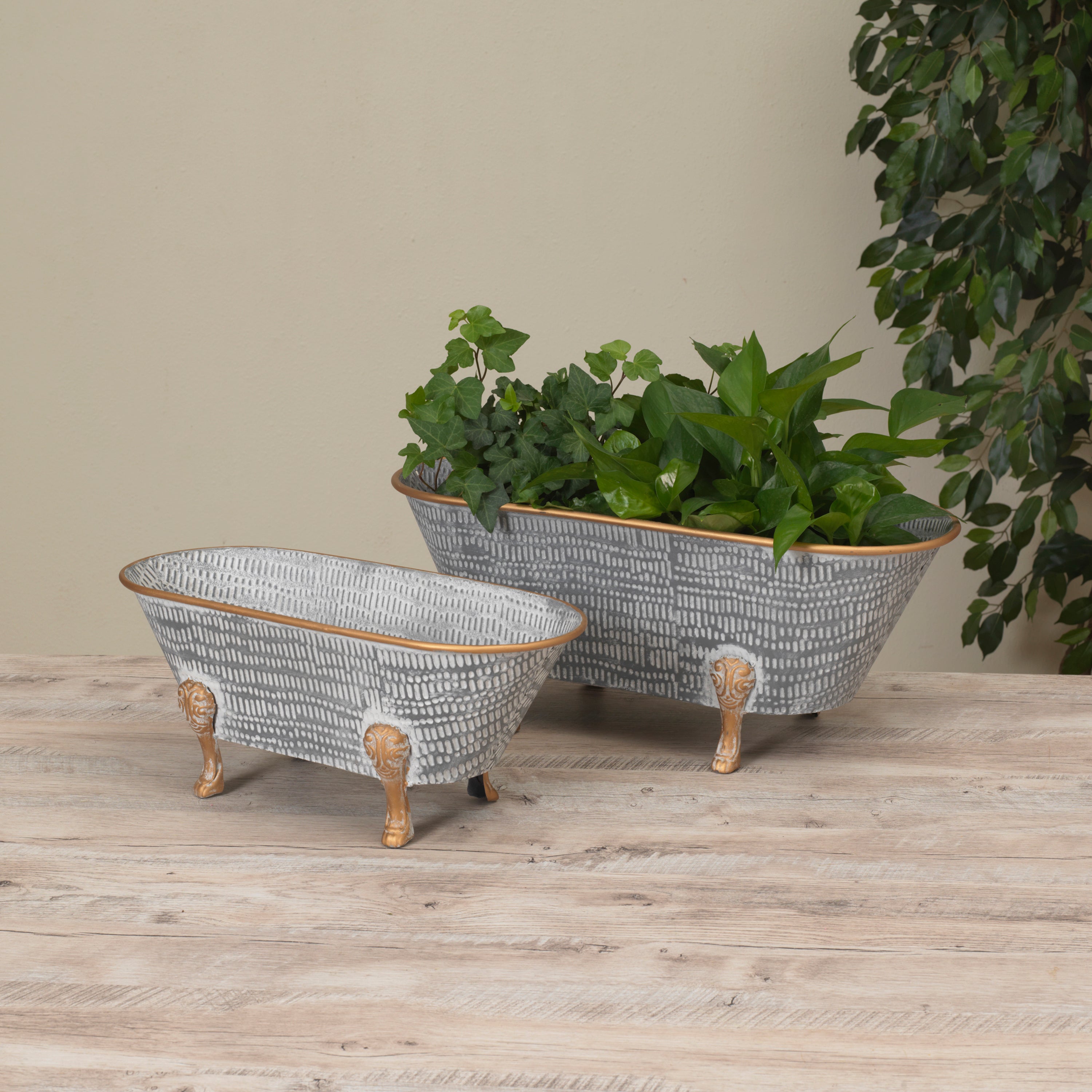 Set of 2 Vintage Decorative Metal Bathtubs