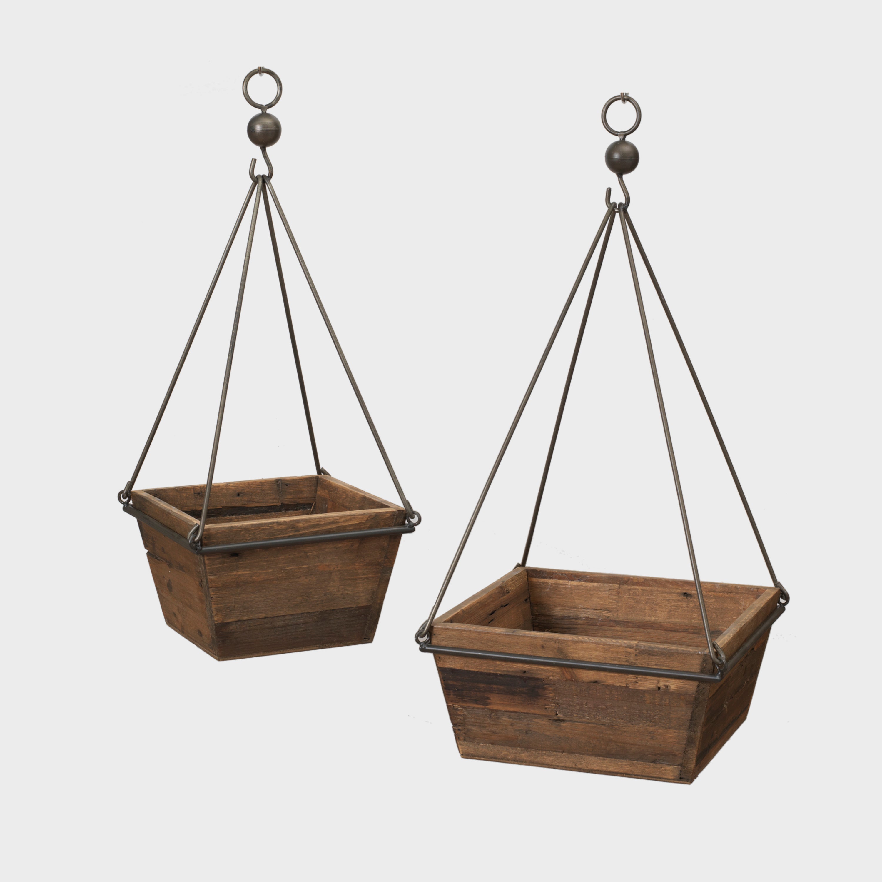 Set of 2 Farmhouse Wood and Metal Planters