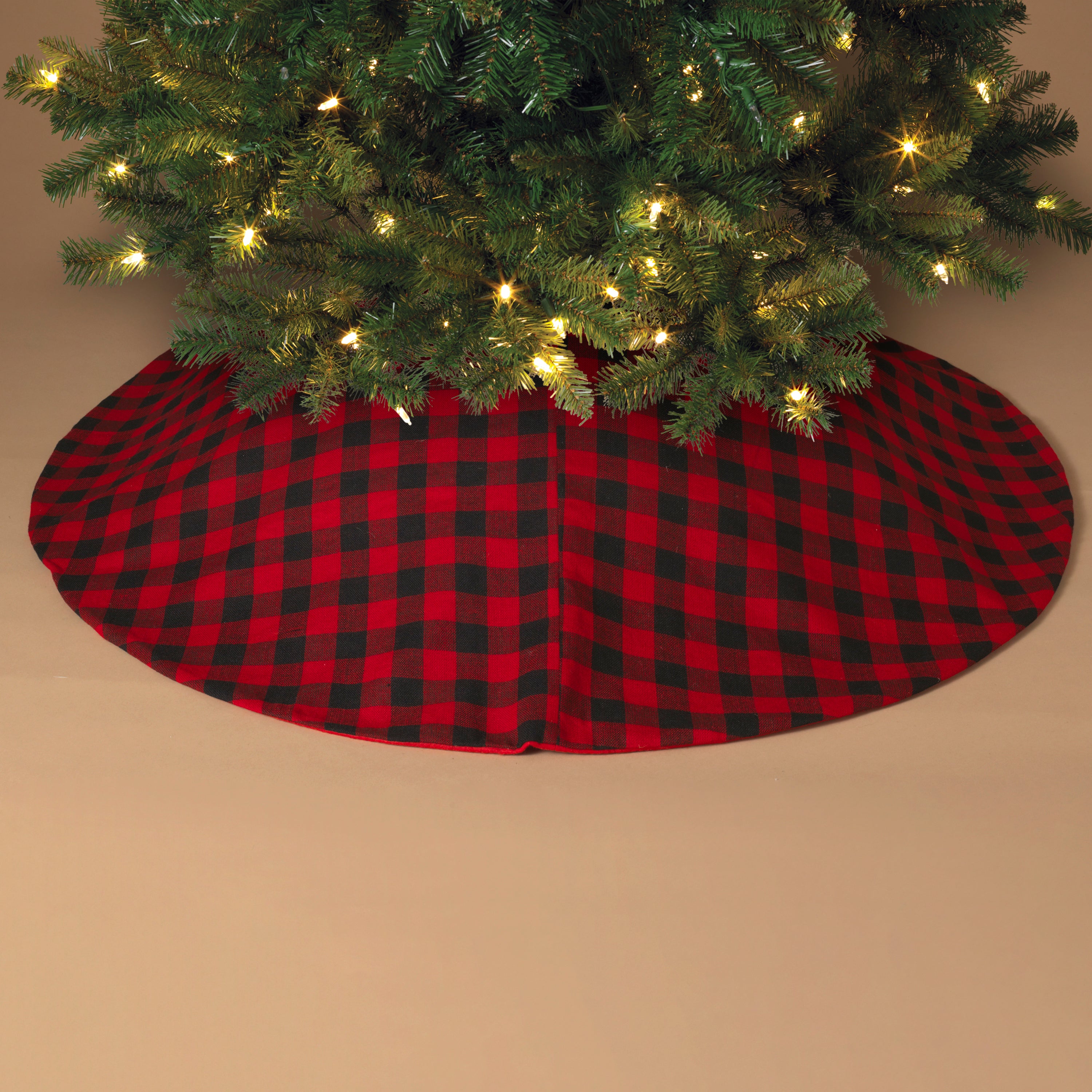 Lighted 48 in W Red and Black Buffalo Plaid Tree Skirt 2618340EC