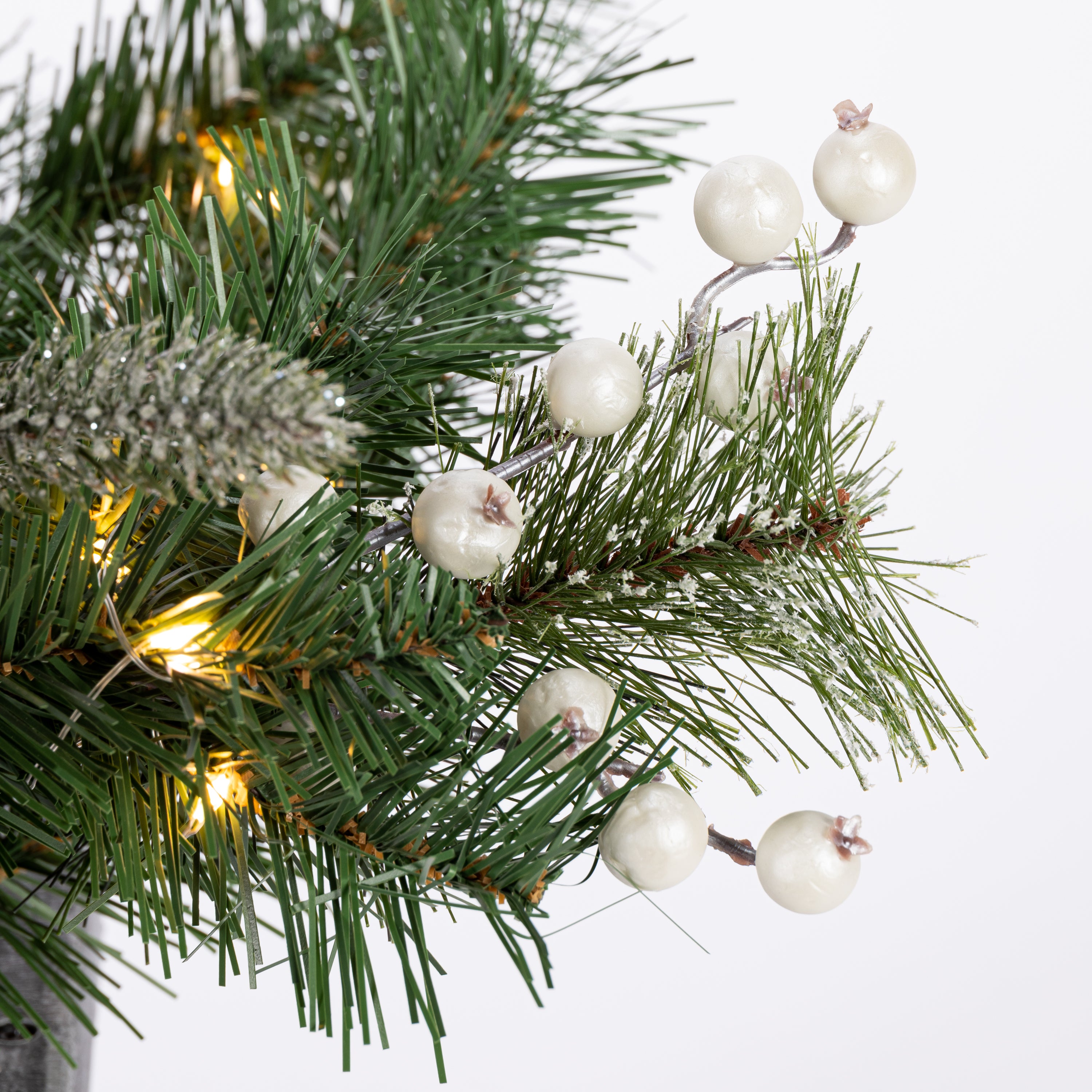 Hand detailed 4'H Battery Operated Lighted Mixed Pine Lantern Pole Porch Tree with 40 – Holiday Accent Lantern