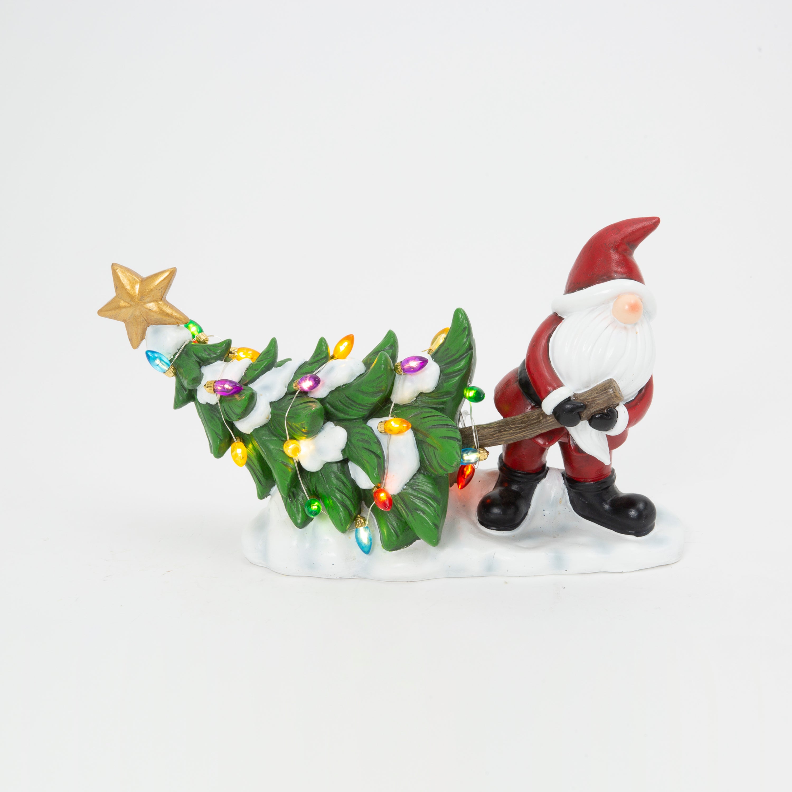 Playful 13.2 in L Battery Operated Lighted Resin Holiday Santa Pulling a Christmas Tree 2689950EC