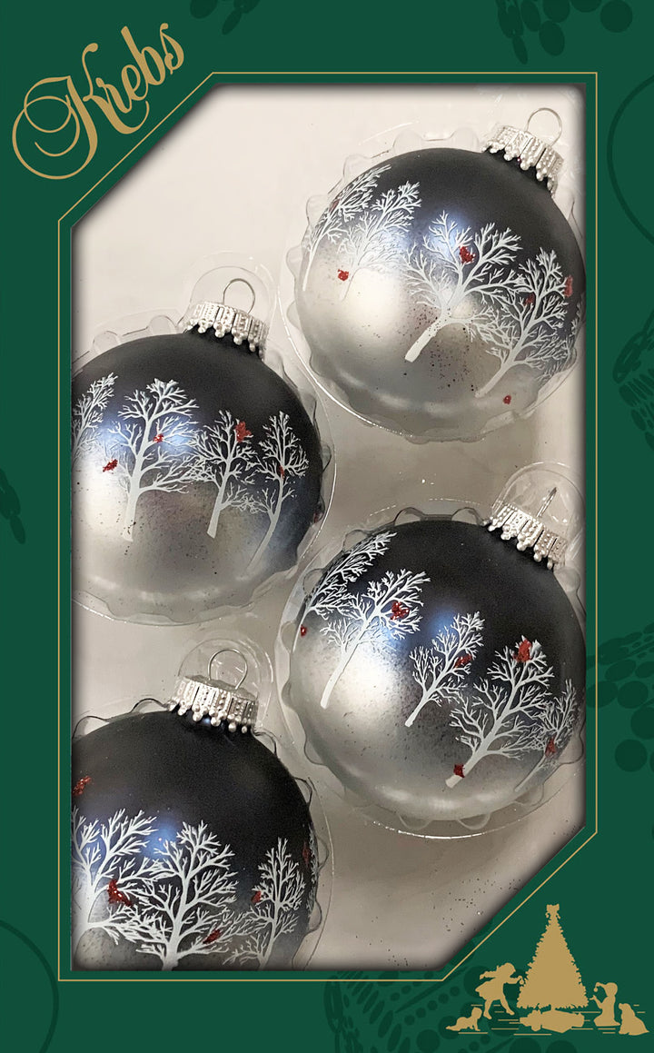 Christmas by Krebs Multicolor 2.63 in Glass Ball with Trees and Cardinals Christmas Tree Ornaments Set of 4 #KBX71539