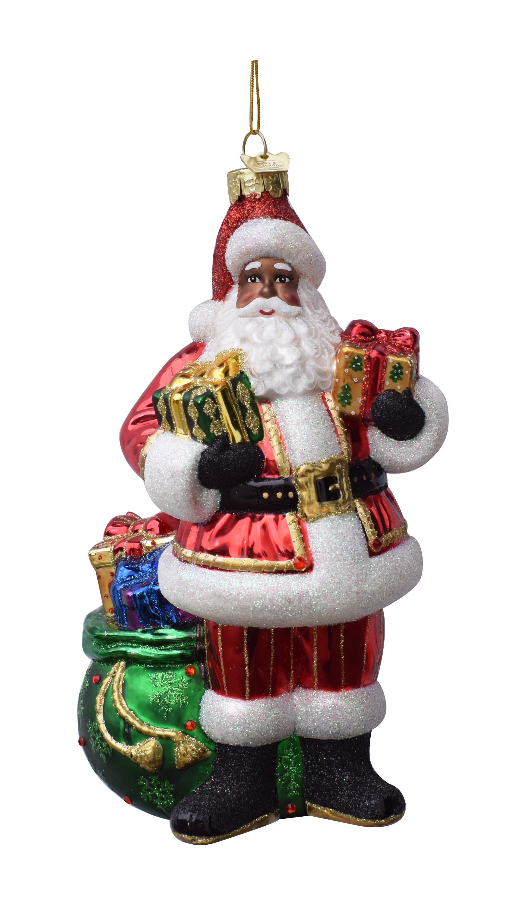 Kurt Adler 7-Inch Bellissimo Glass African American Santa Christmas Ornament BELL0041