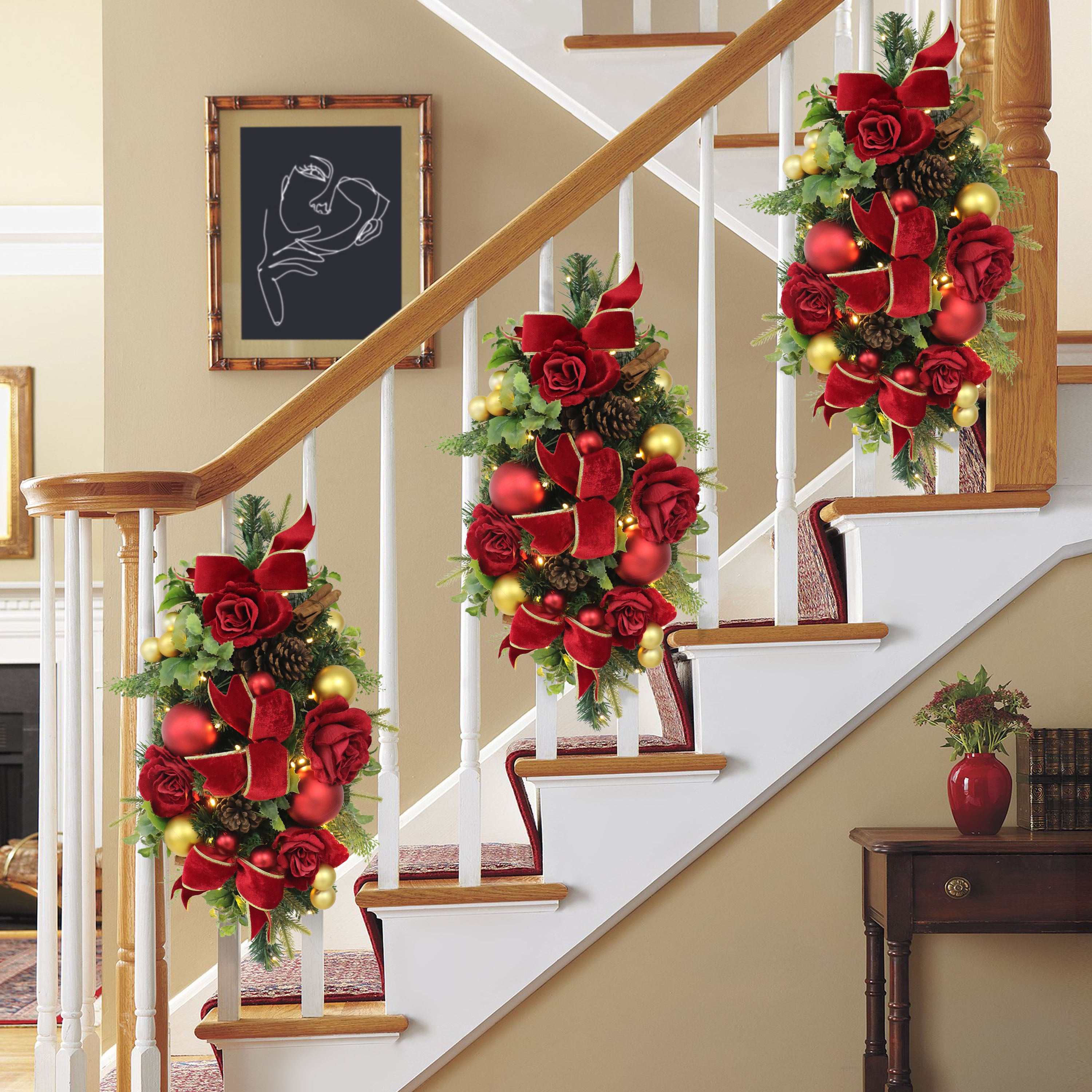 28" Pre-Lit Adorned Banister Swag Battery-Operated