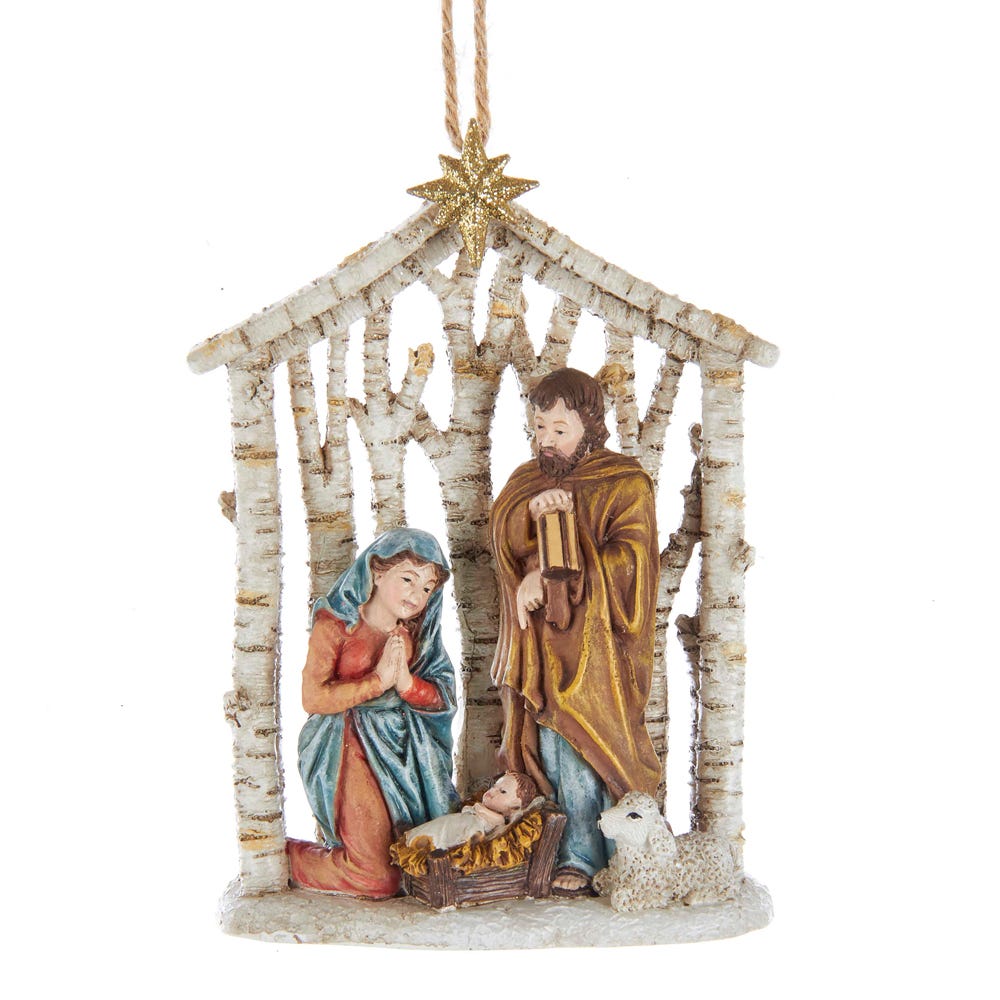 4.38" Nativity Birch Creche Ornament E0290