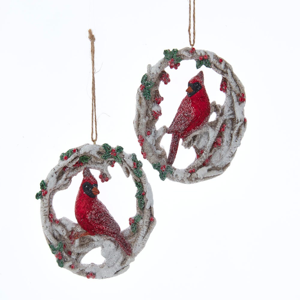 4.25" Birch Berry with Cardinal Ornament, 2 Assorted #E0688